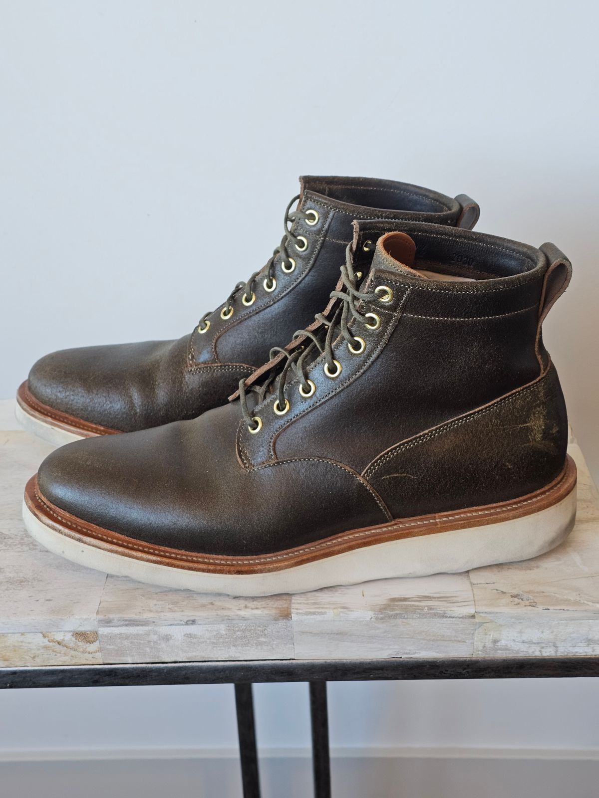 Photo by cgbaird2 on December 5, 2025 of the Viberg Scout Boot in Horween Olive Waxed Flesh.