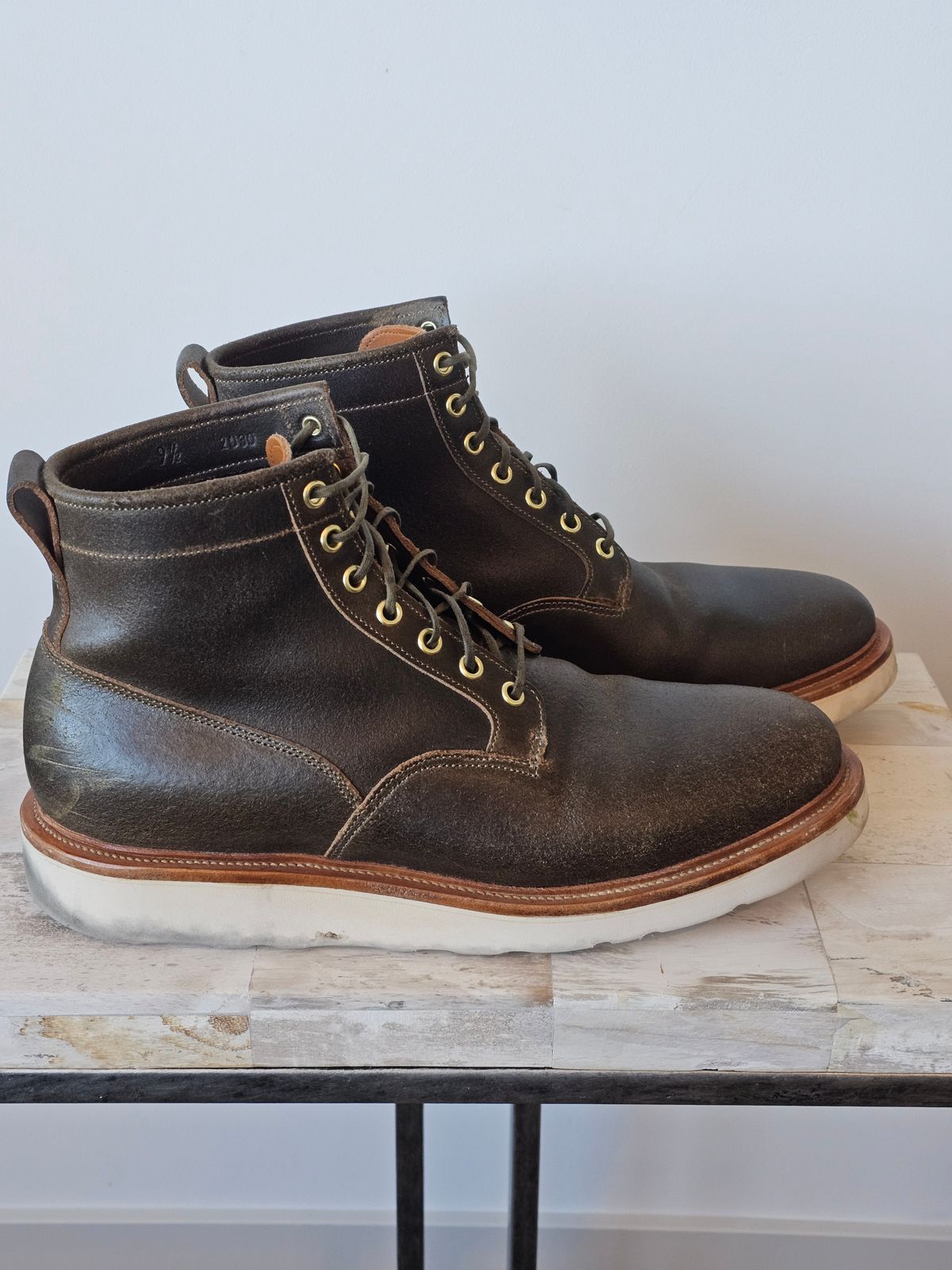 Photo by cgbaird2 on December 5, 2025 of the Viberg Scout Boot in Horween Olive Waxed Flesh.