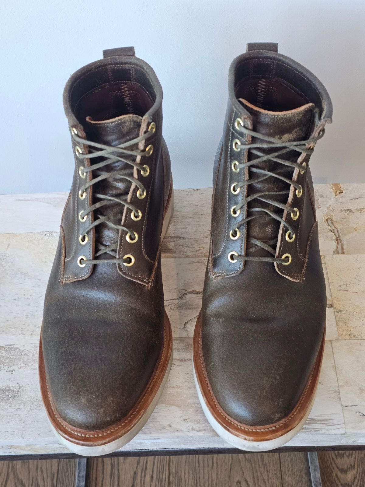Photo by cgbaird2 on December 5, 2025 of the Viberg Scout Boot in Horween Olive Waxed Flesh.