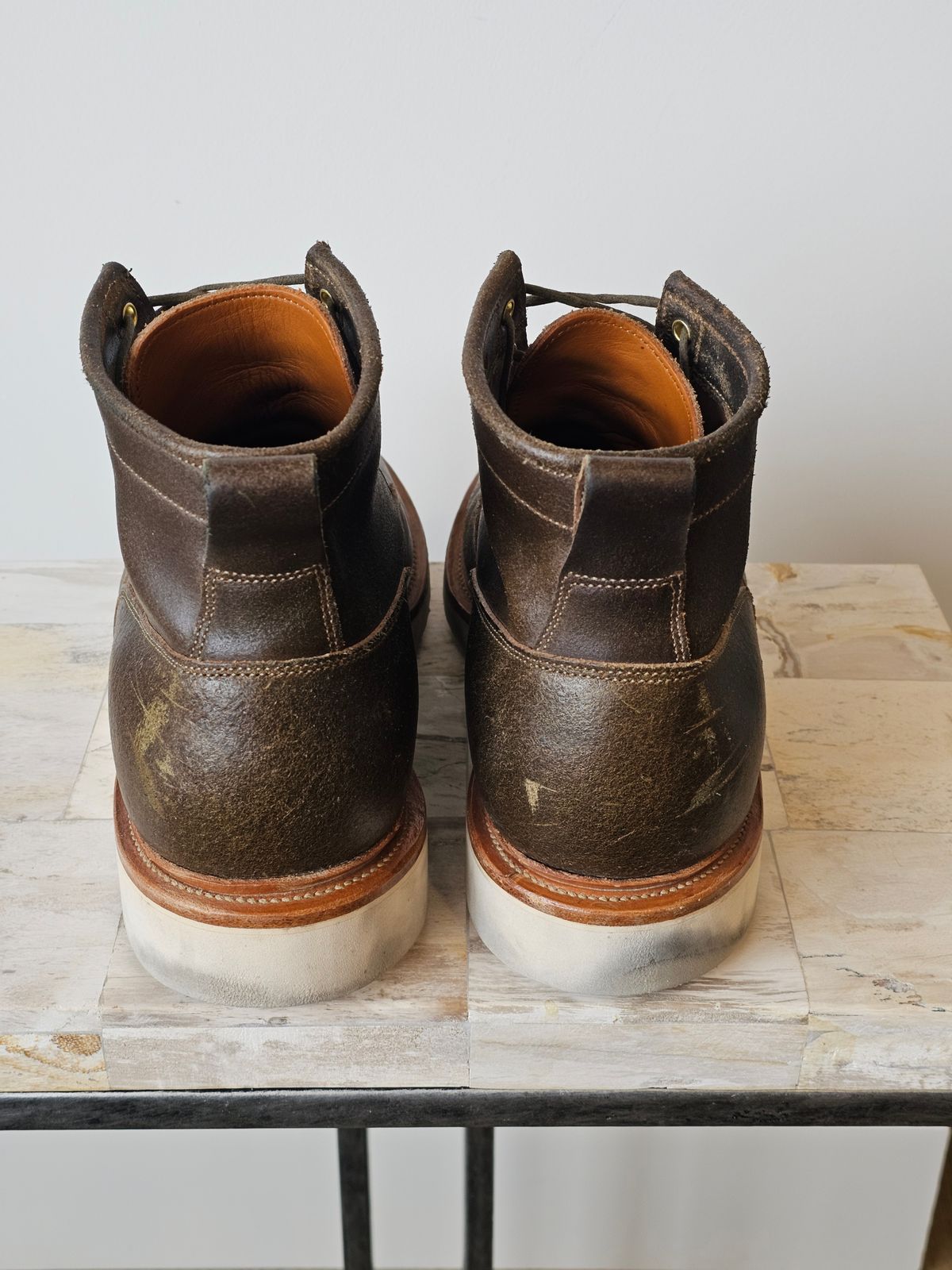 Photo by cgbaird2 on January 5, 2026 of the Viberg Scout Boot in Horween Olive Waxed Flesh.