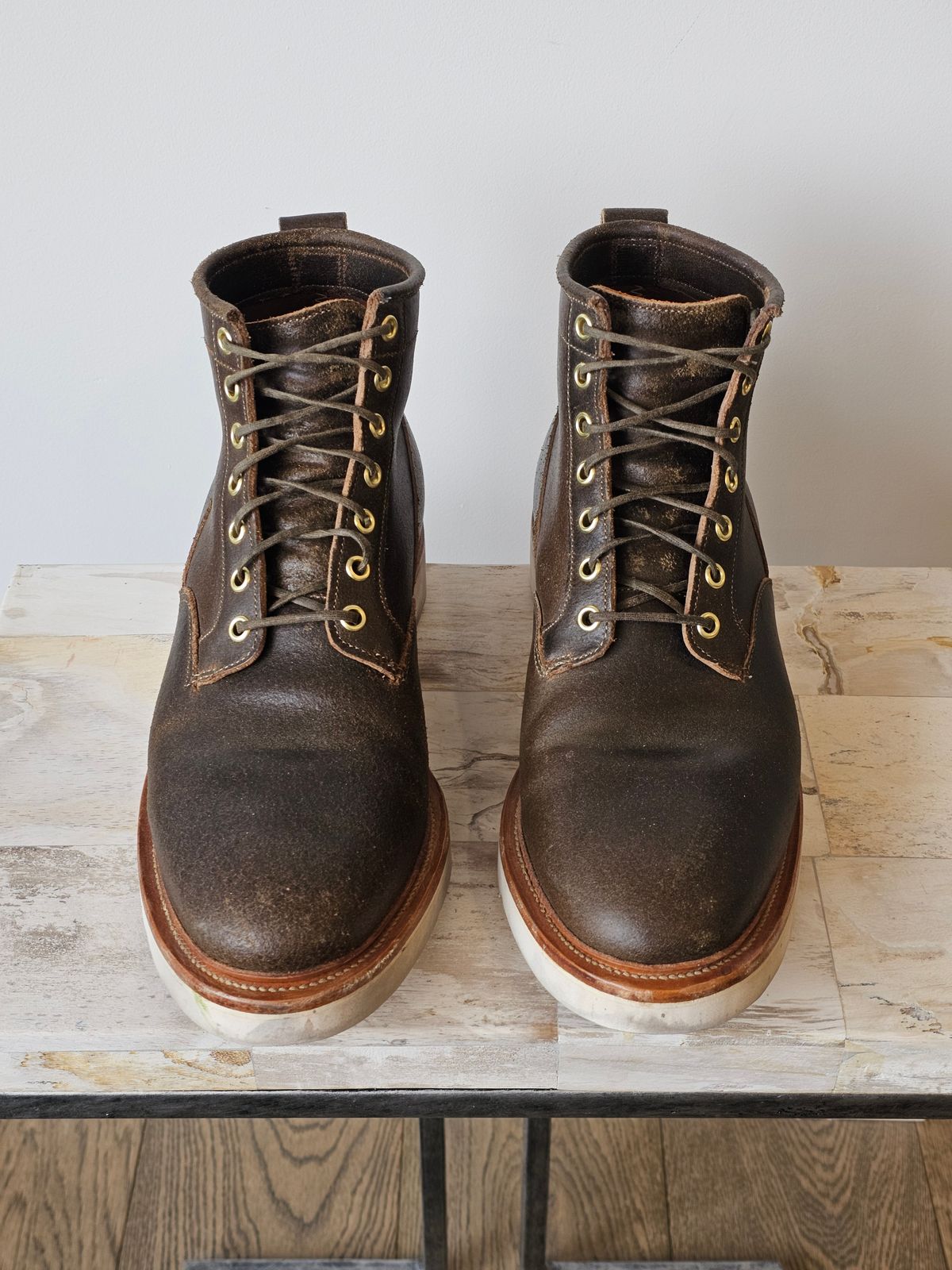 Photo by cgbaird2 on January 5, 2026 of the Viberg Scout Boot in Horween Olive Waxed Flesh.