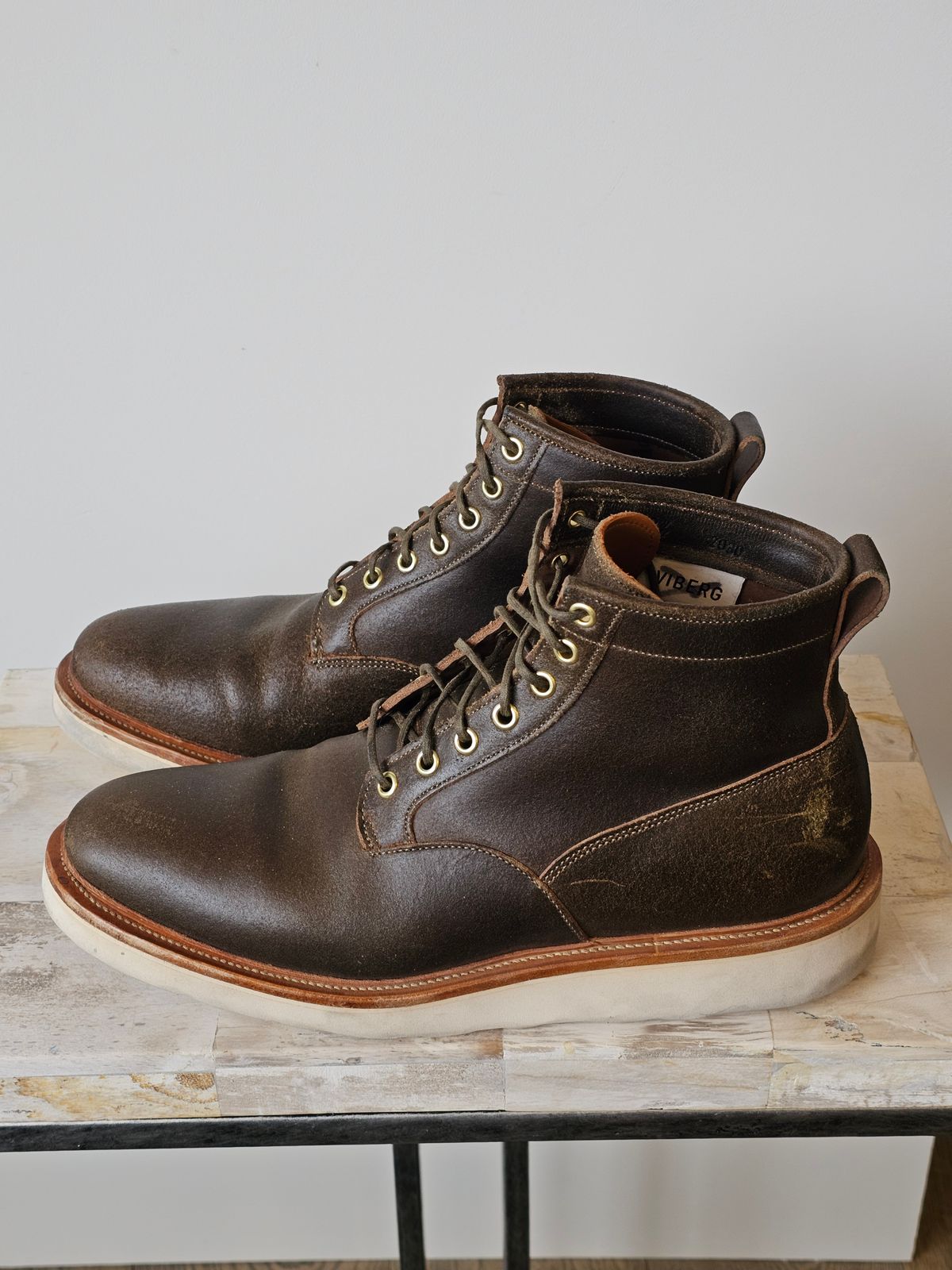 Photo by cgbaird2 on January 5, 2026 of the Viberg Scout Boot in Horween Olive Waxed Flesh.