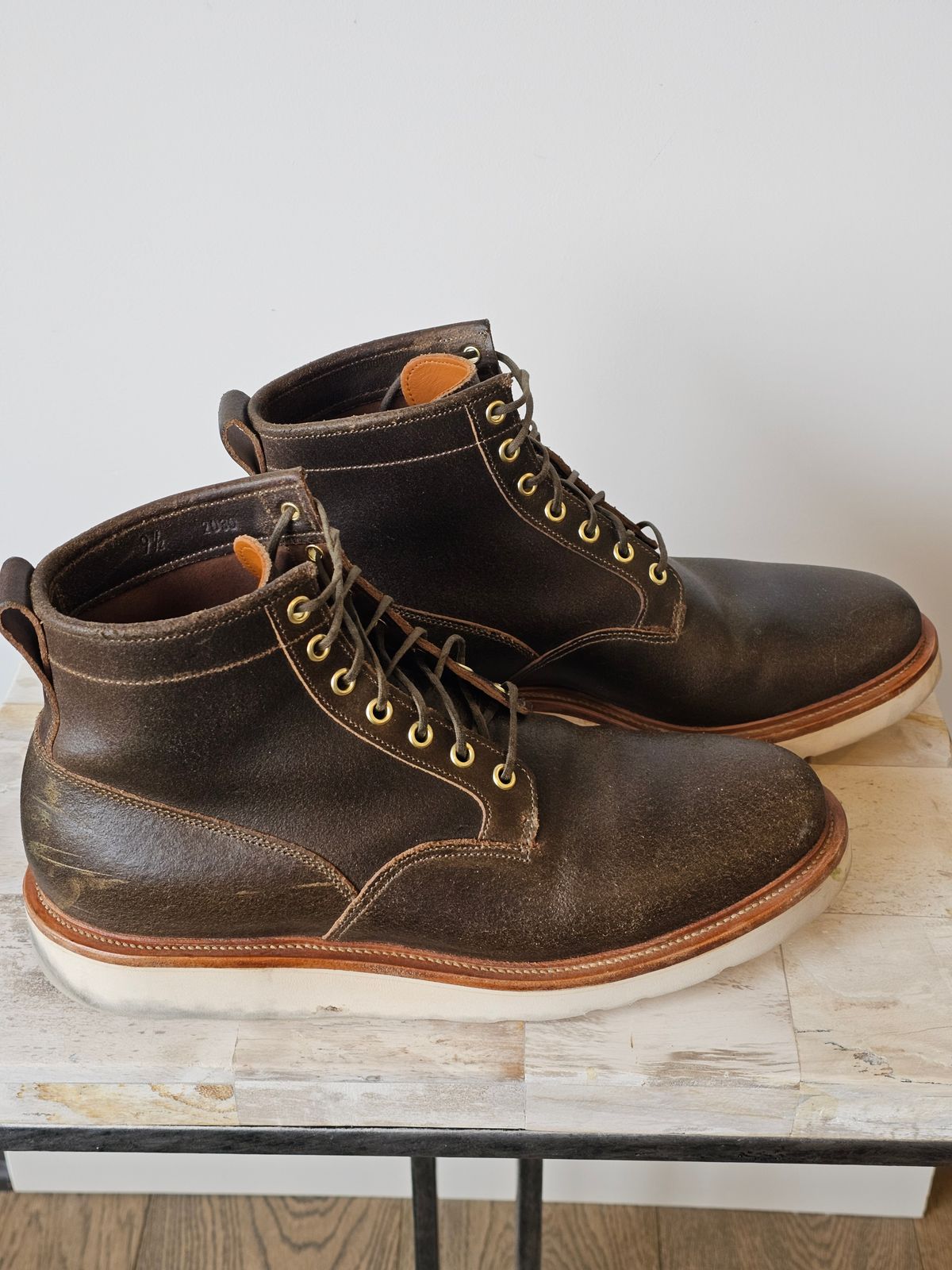 Photo by cgbaird2 on January 5, 2026 of the Viberg Scout Boot in Horween Olive Waxed Flesh.