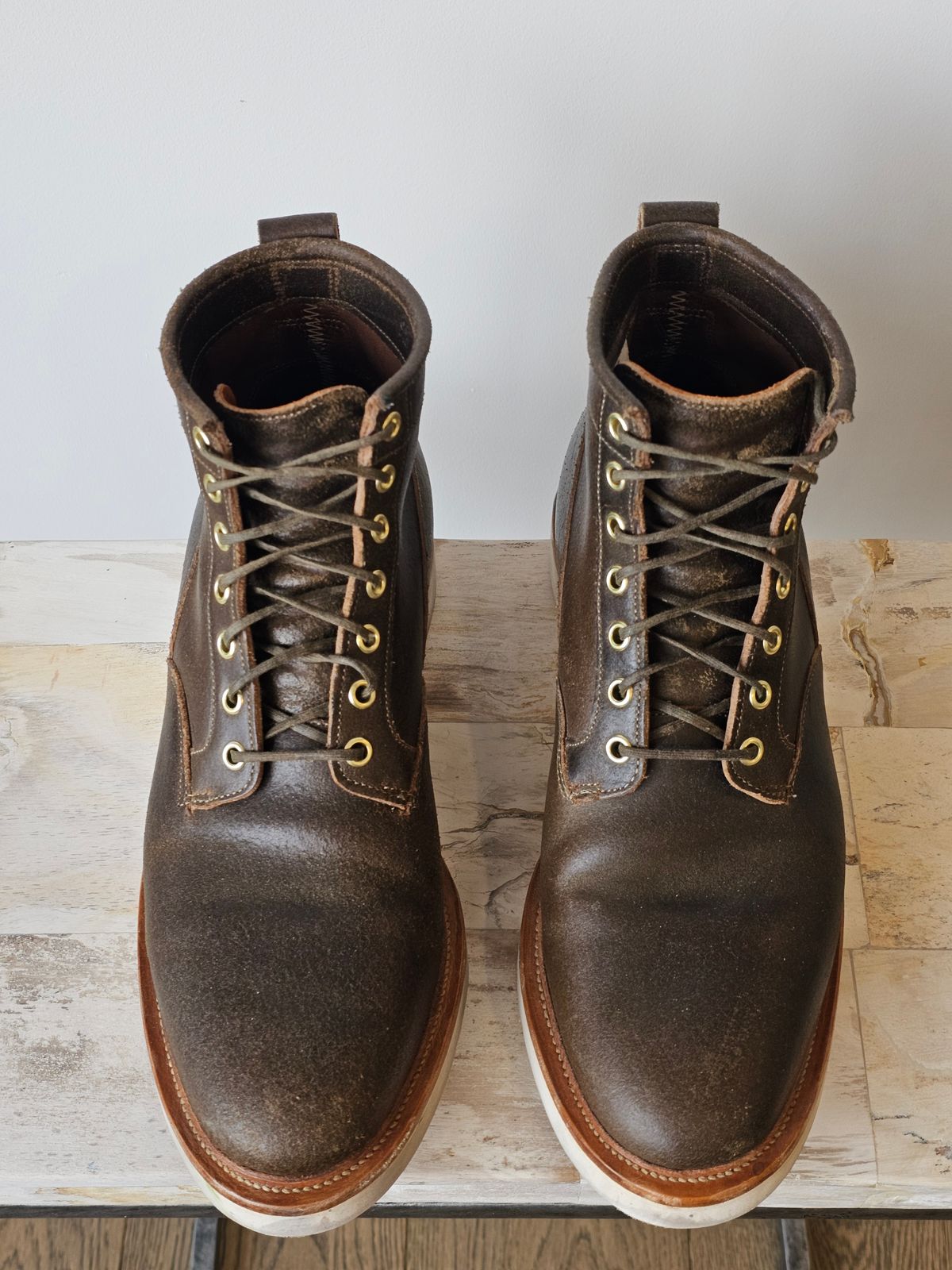 Photo by cgbaird2 on January 5, 2026 of the Viberg Scout Boot in Horween Olive Waxed Flesh.