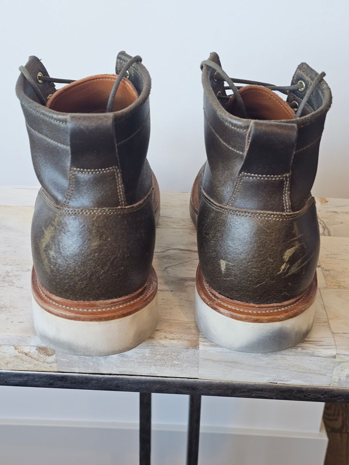 Photo by cgbaird2 on February 5, 2026 of the Viberg Scout Boot in Horween Olive Waxed Flesh.