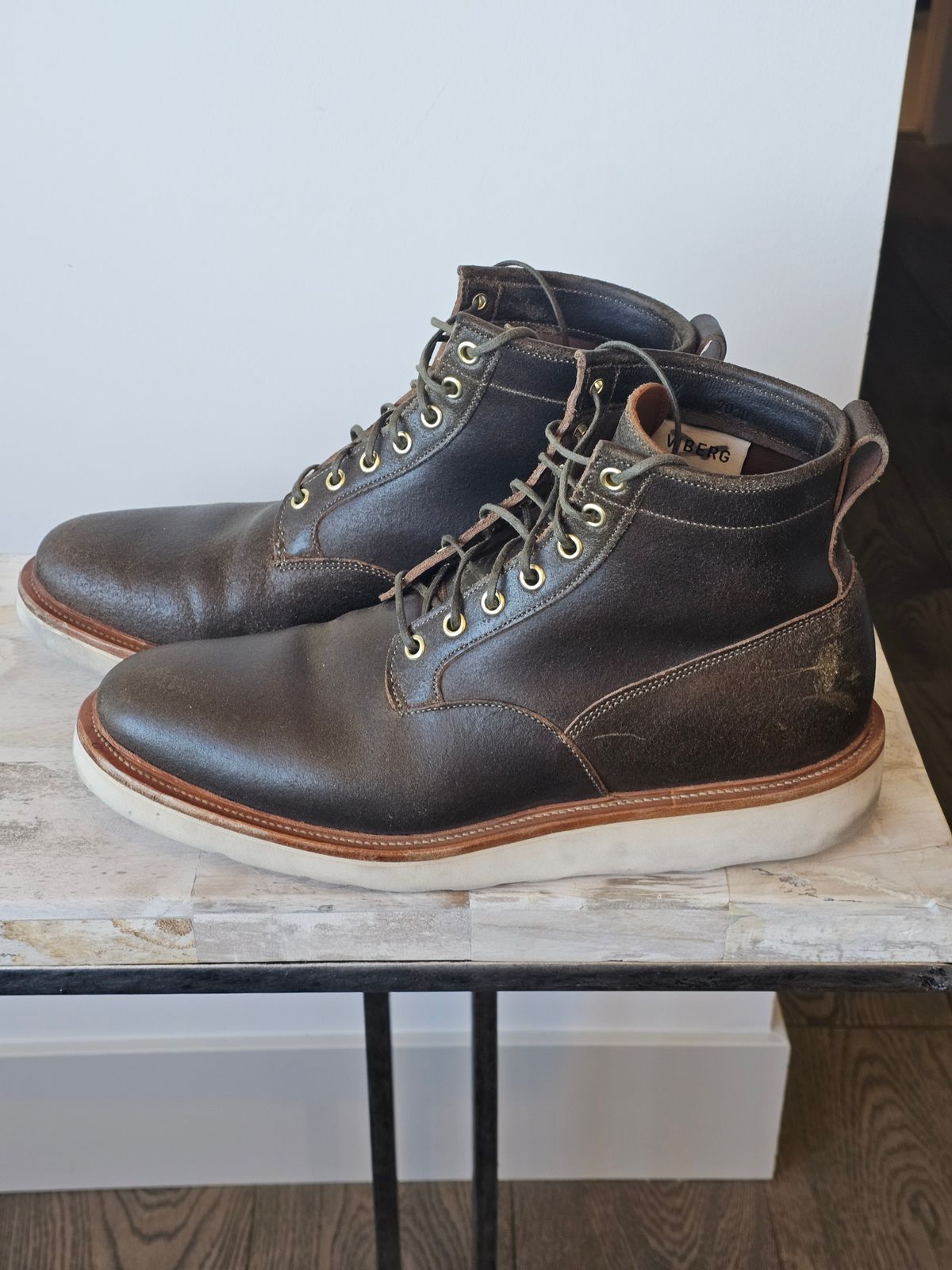 Photo by cgbaird2 on February 5, 2026 of the Viberg Scout Boot in Horween Olive Waxed Flesh.