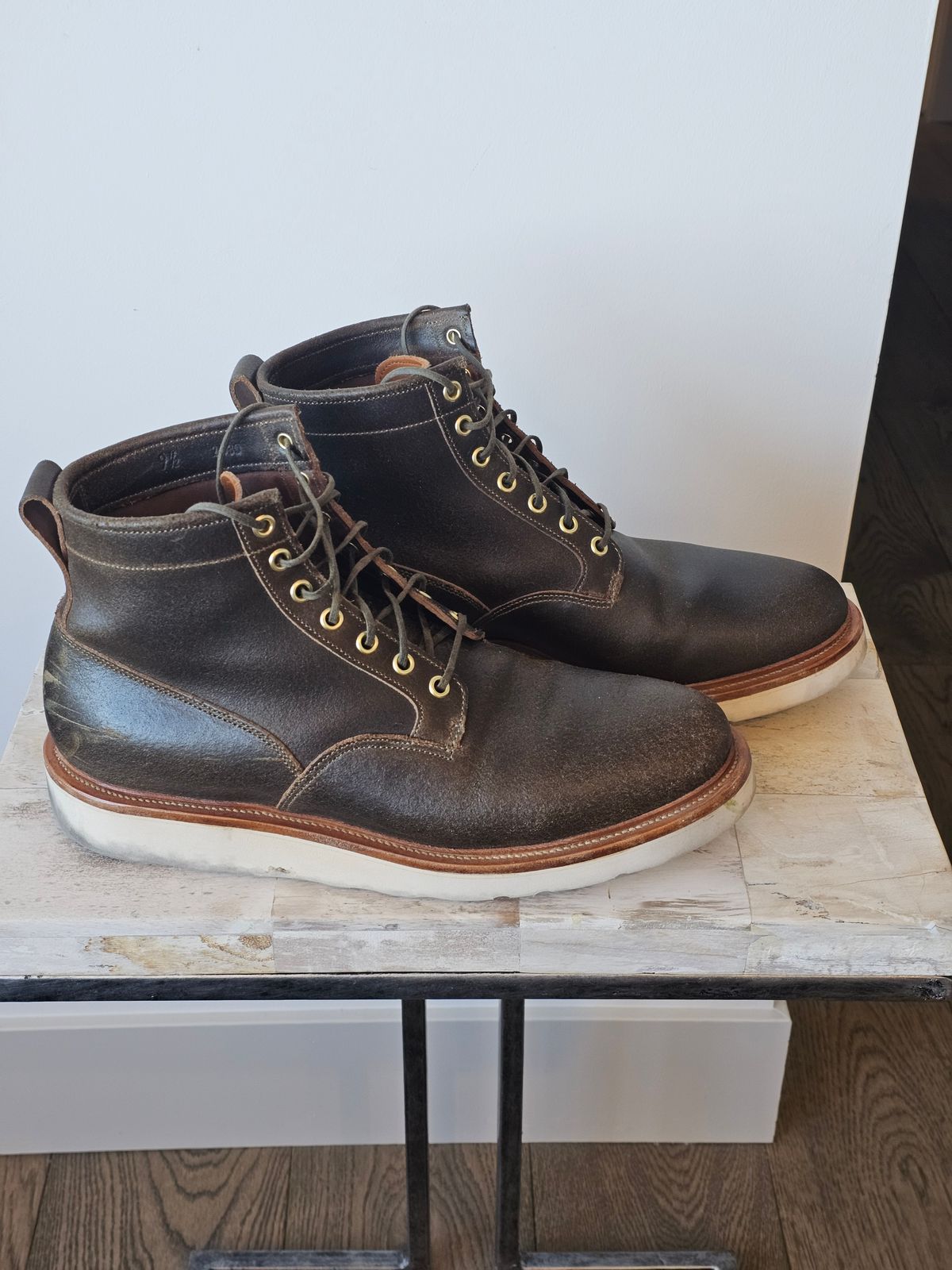 Photo by cgbaird2 on February 5, 2026 of the Viberg Scout Boot in Horween Olive Waxed Flesh.