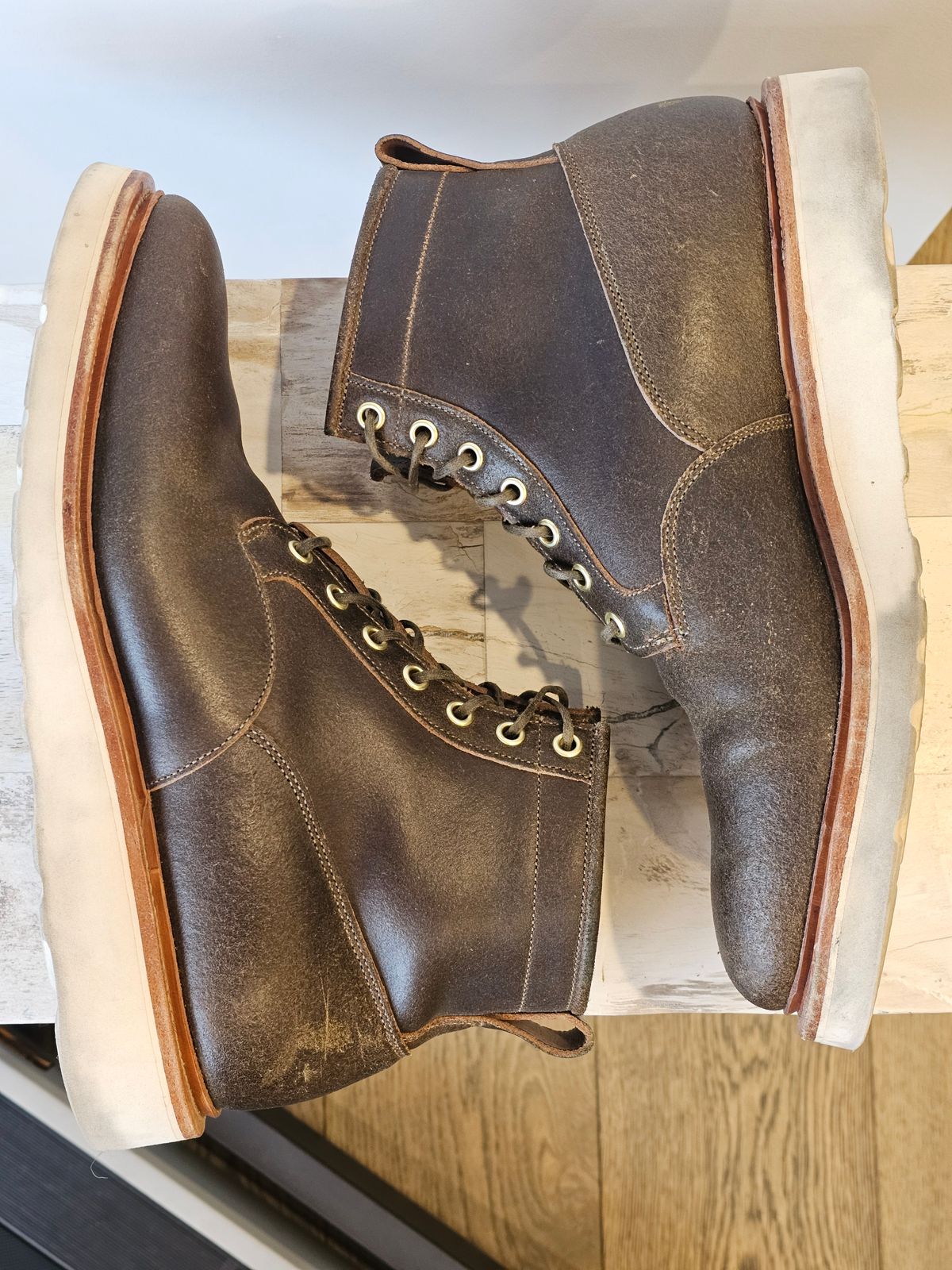 Photo by cgbaird2 on March 3, 2026 of the Viberg Scout Boot in Horween Olive Waxed Flesh.