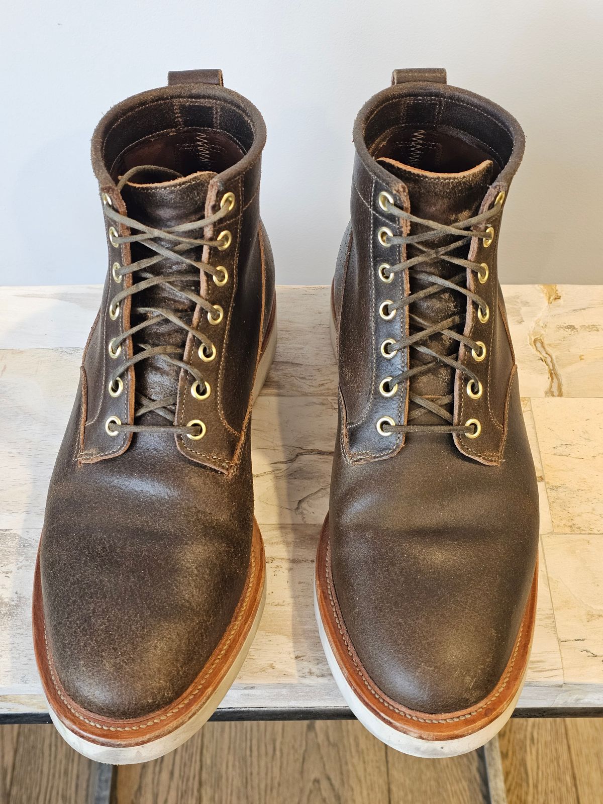 Photo by cgbaird2 on March 3, 2026 of the Viberg Scout Boot in Horween Olive Waxed Flesh.