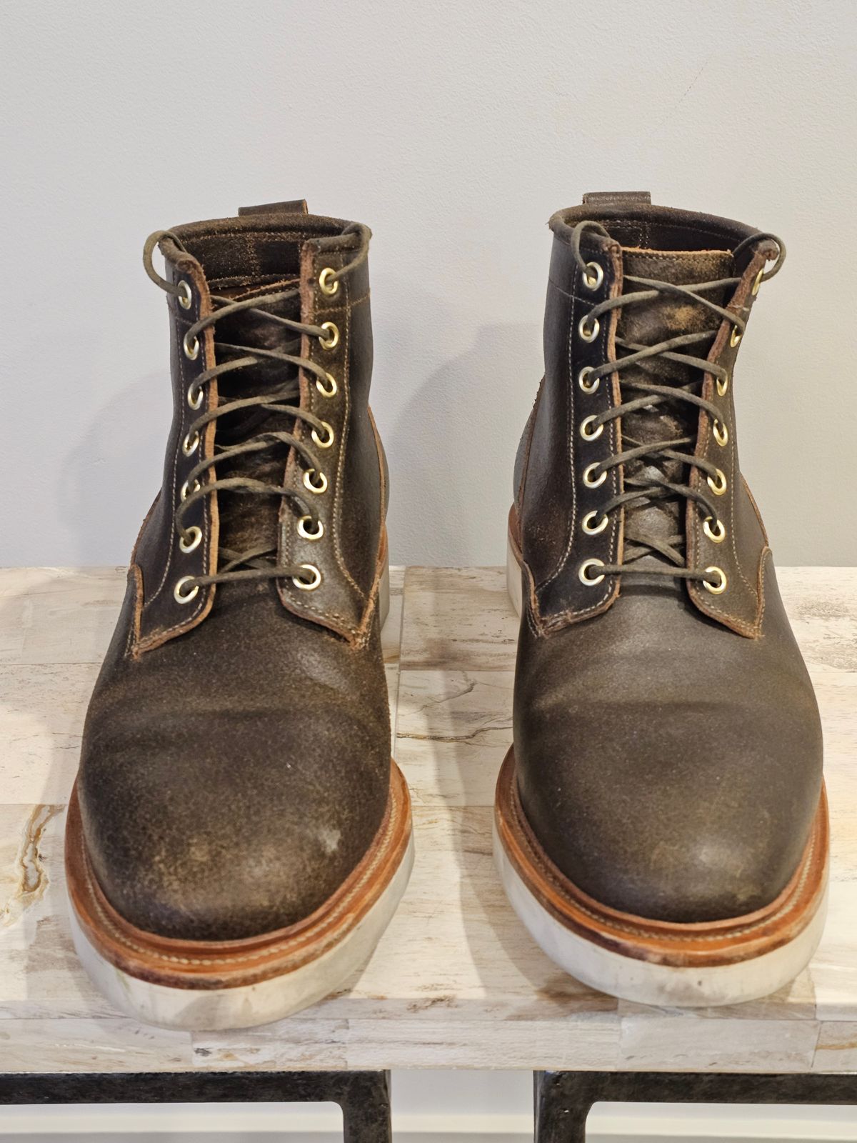 Photo by cgbaird2 on April 3, 2026 of the Viberg Scout Boot in Horween Olive Waxed Flesh.