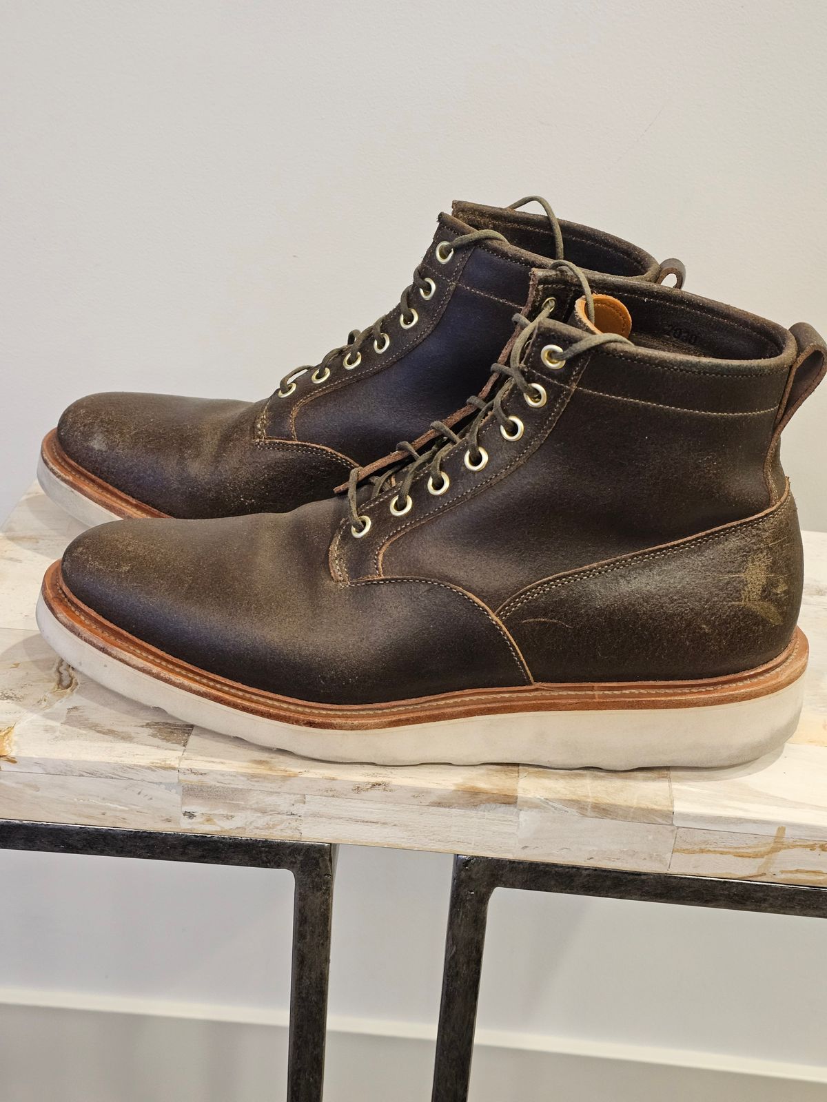Photo by cgbaird2 on April 3, 2026 of the Viberg Scout Boot in Horween Olive Waxed Flesh.