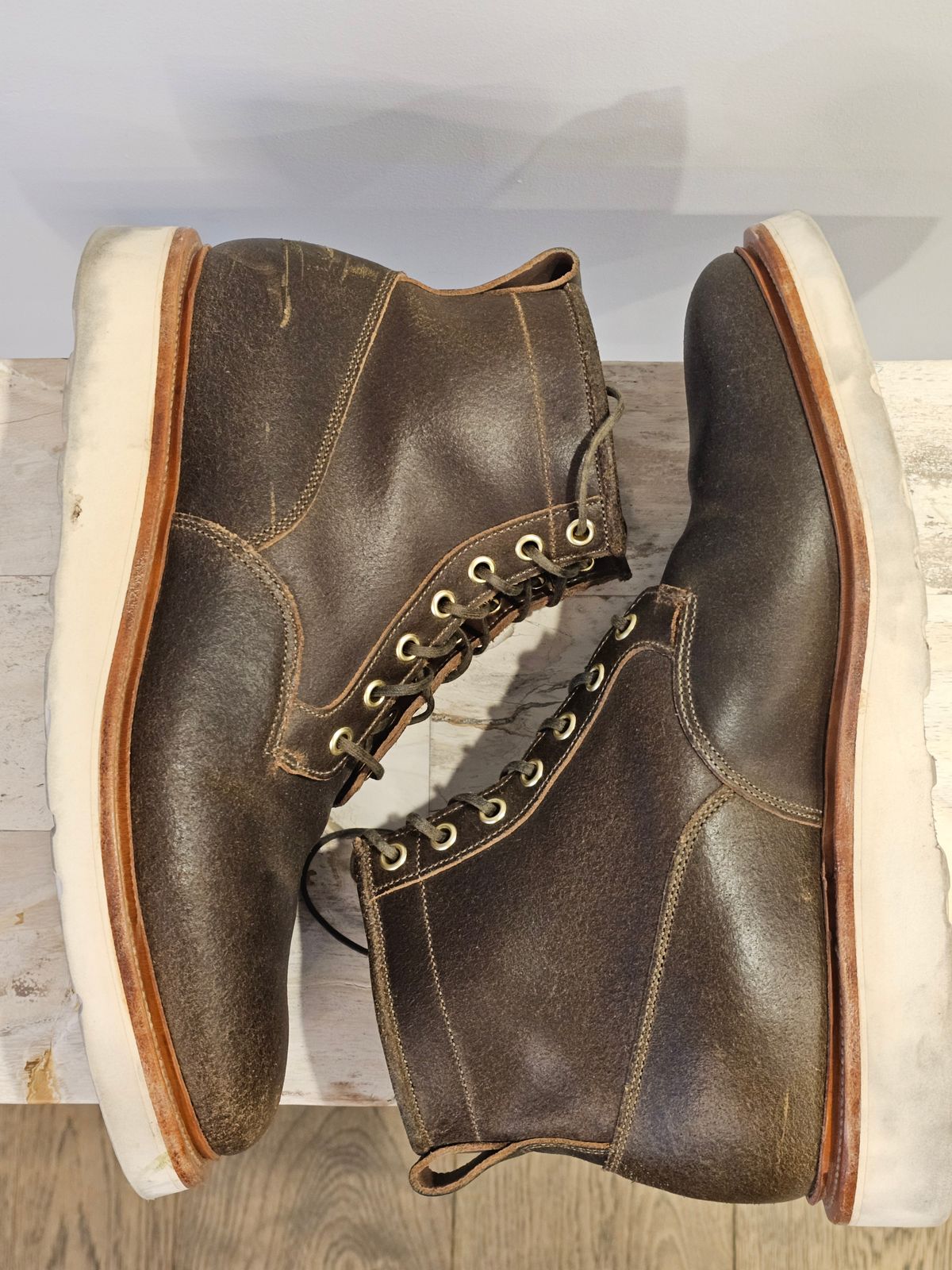 Photo by cgbaird2 on April 3, 2026 of the Viberg Scout Boot in Horween Olive Waxed Flesh.