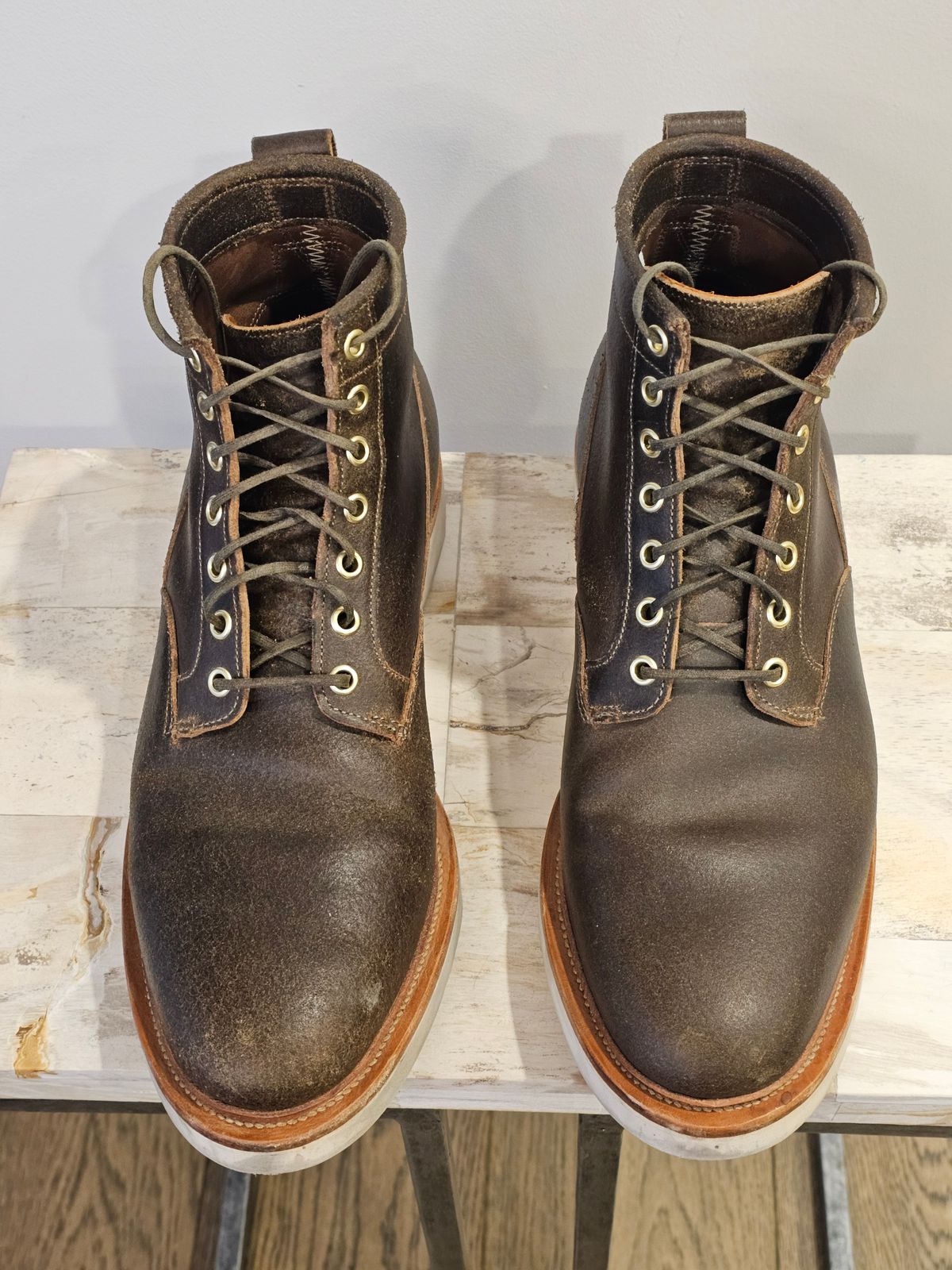 Photo by cgbaird2 on April 3, 2026 of the Viberg Scout Boot in Horween Olive Waxed Flesh.