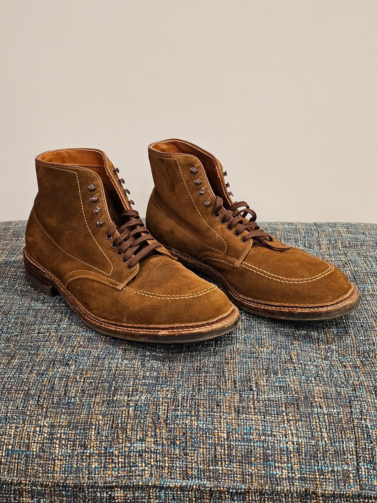 Photo by cgbaird2 on March 31, 2023 of the Alden Indy Boot in C.F. Stead Snuff Repello Calf Suede.