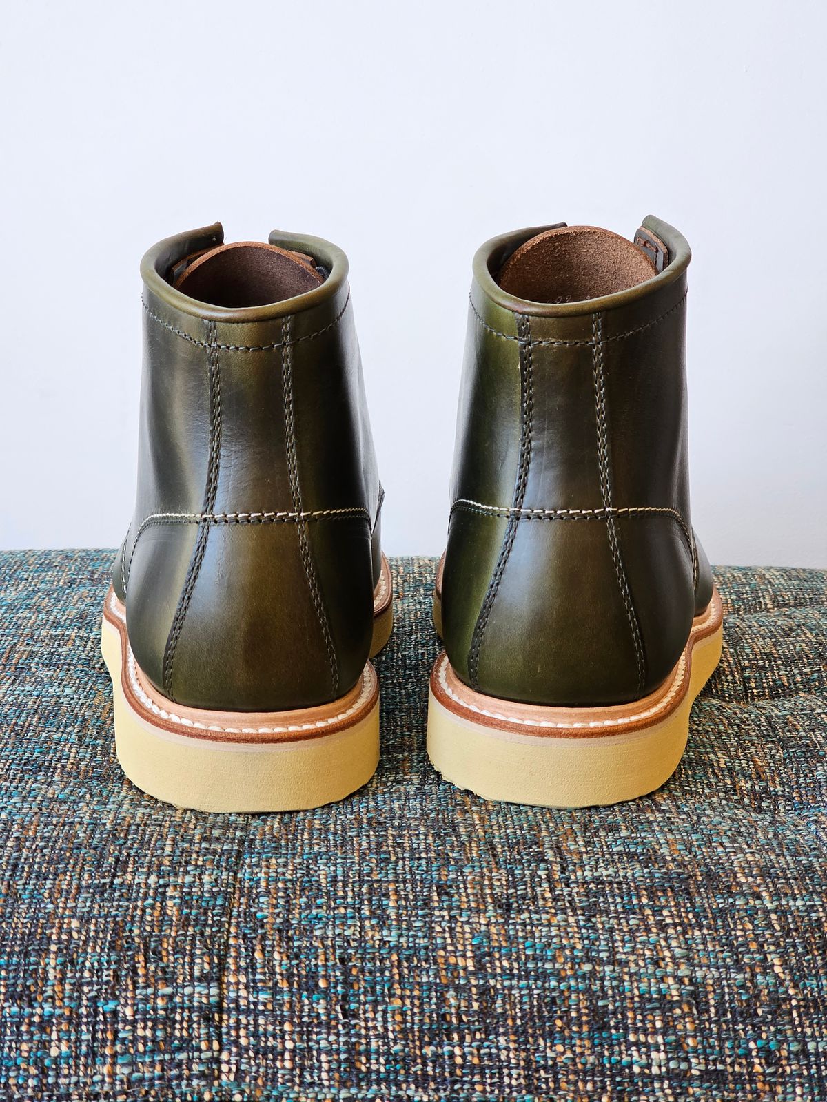 Photo by cgbaird2 on October 10, 2023 of the Jamvaida Japanese Moc Toe in Horween Olive Chromexcel.