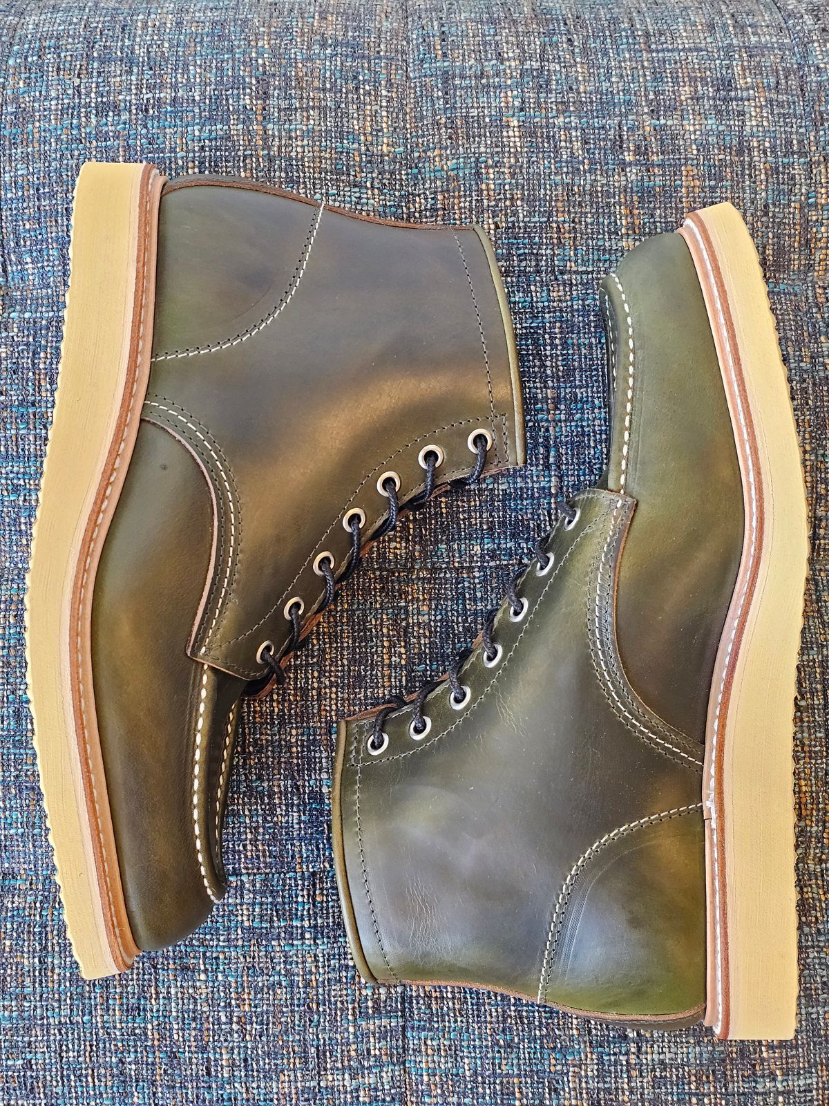 Photo by cgbaird2 on October 10, 2023 of the Jamvaida Japanese Moc Toe in Horween Olive Chromexcel.