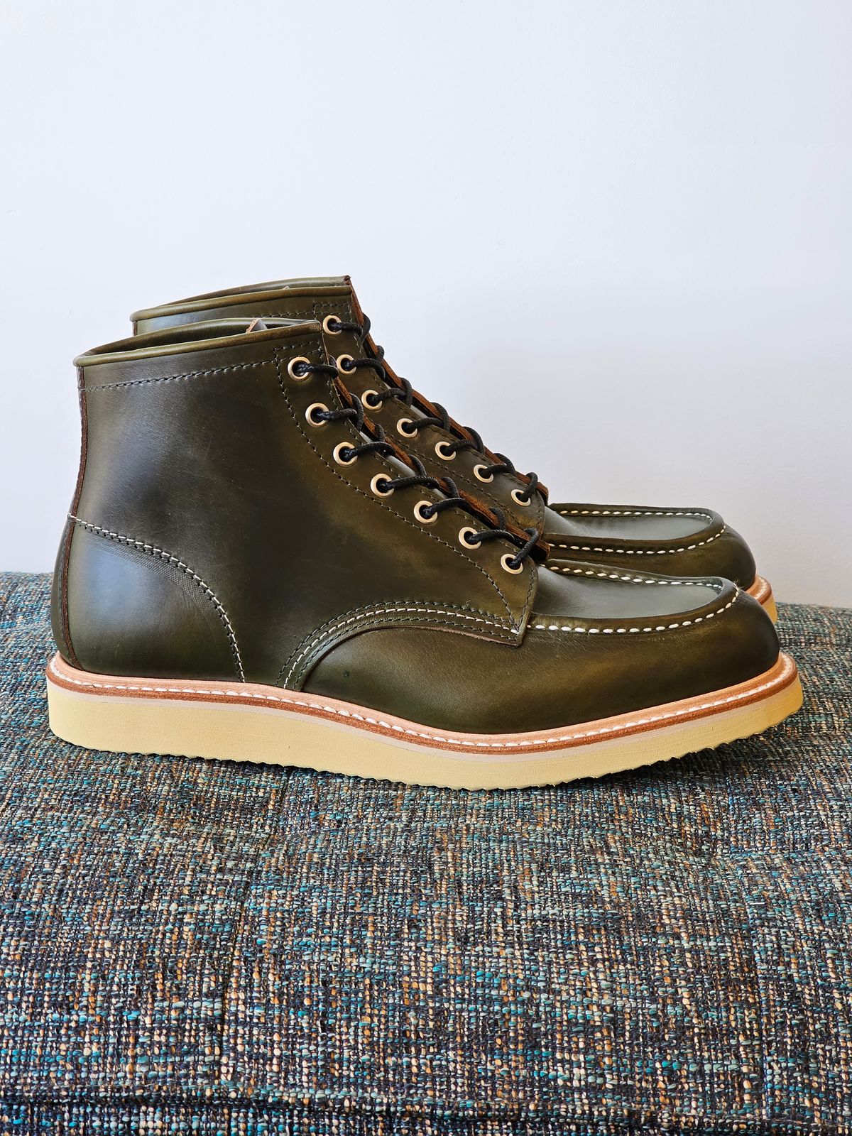 Photo by cgbaird2 on October 10, 2023 of the Jamvaida Japanese Moc Toe in Horween Olive Chromexcel.