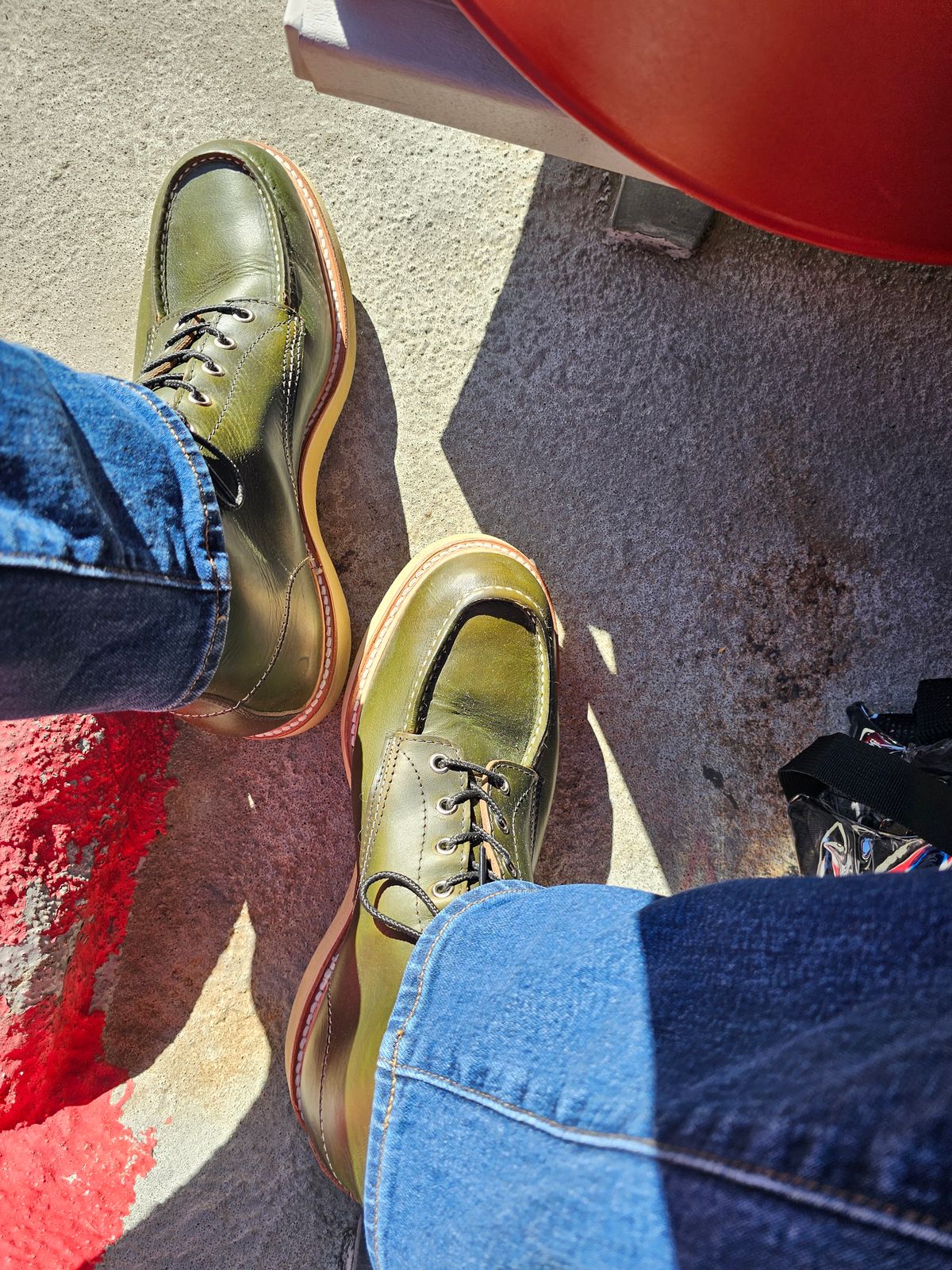Photo by cgbaird2 on November 1, 2023 of the Jamvaida Japanese Moc Toe in Horween Olive Chromexcel.