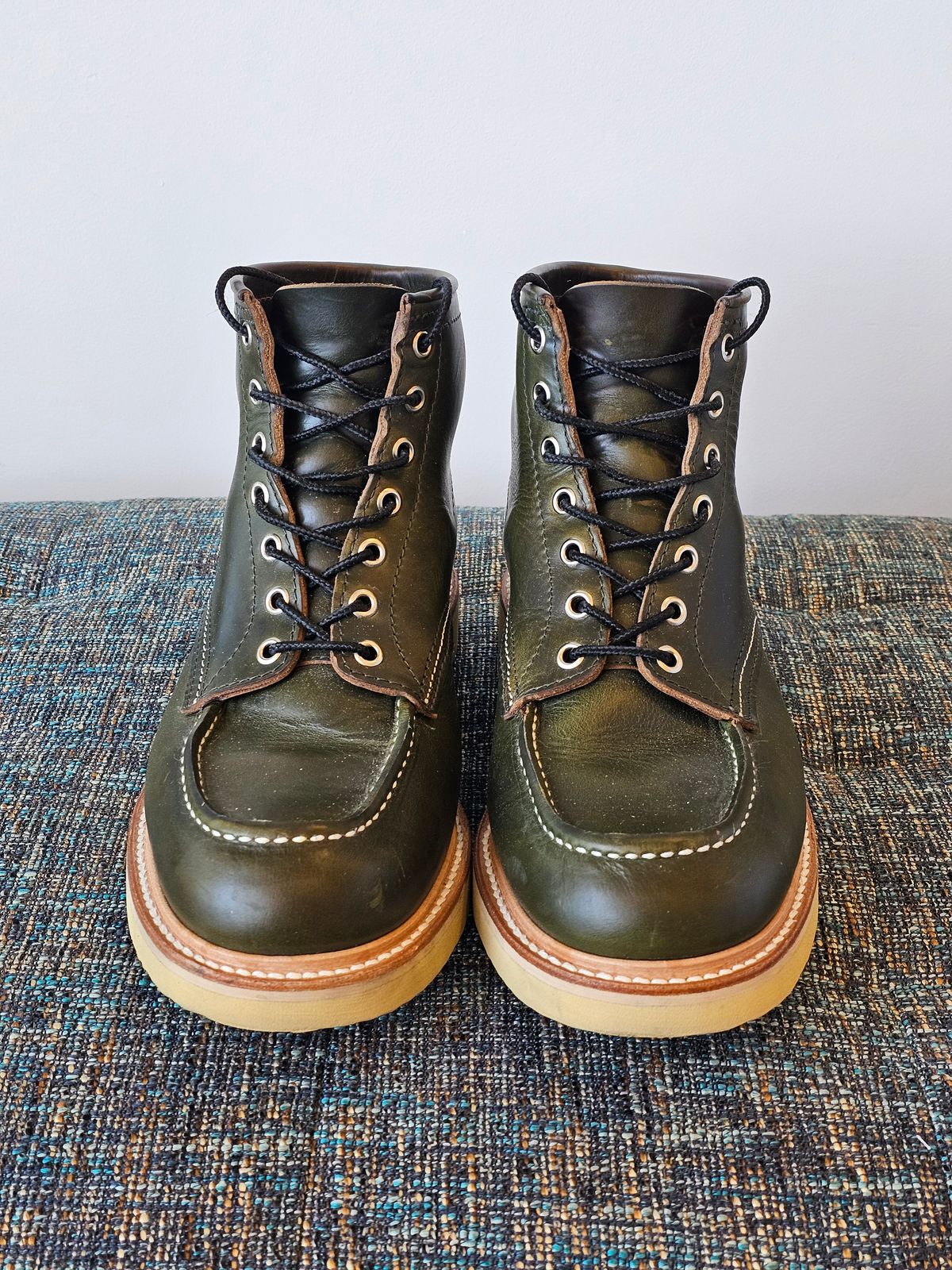 Photo by cgbaird2 on November 1, 2023 of the Jamvaida Japanese Moc Toe in Horween Olive Chromexcel.