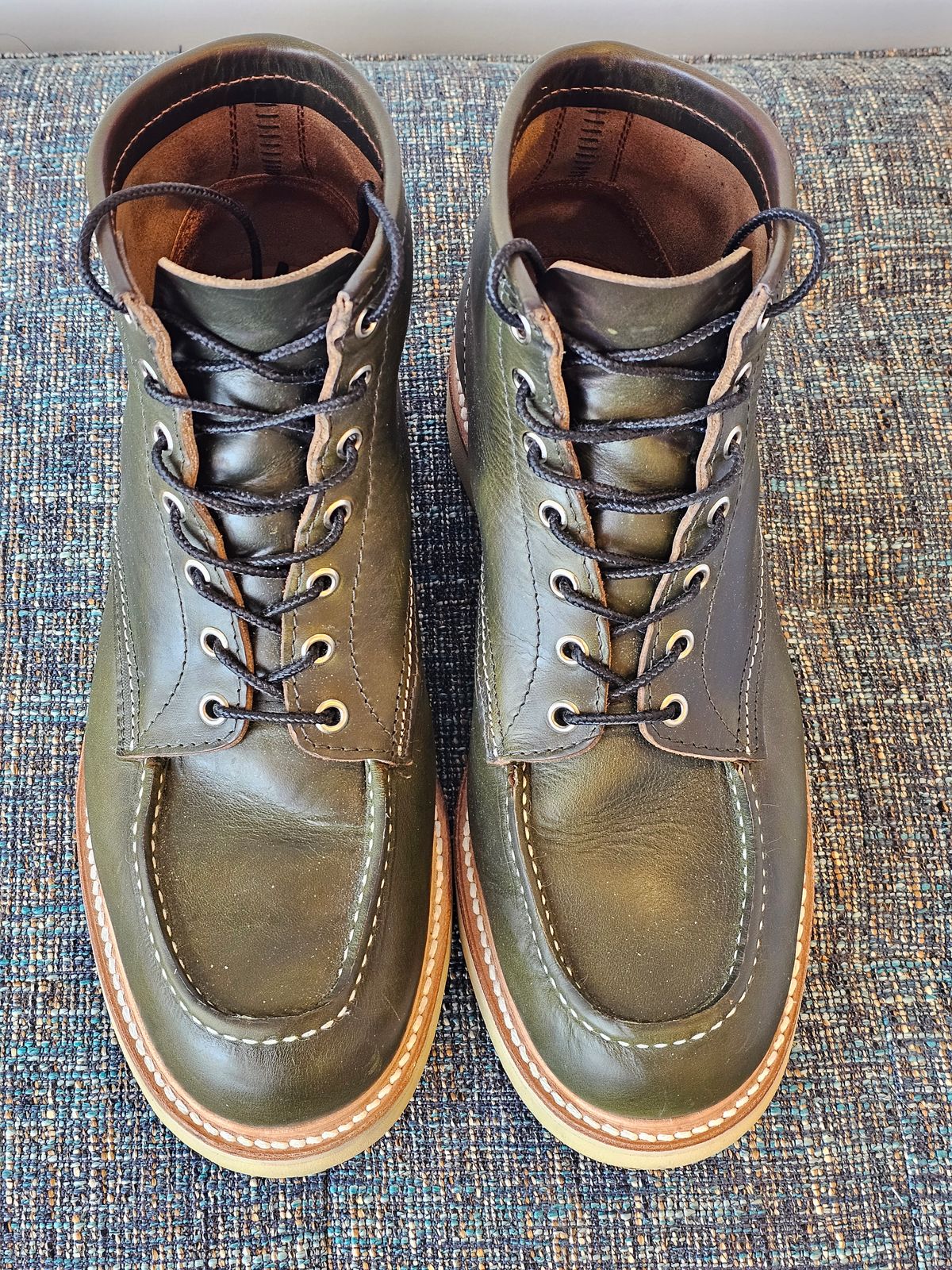 Photo by cgbaird2 on November 1, 2023 of the Jamvaida Japanese Moc Toe in Horween Olive Chromexcel.