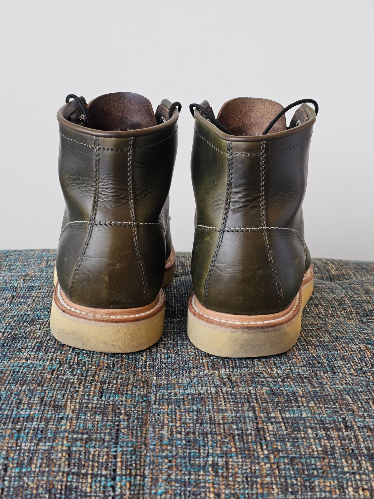 Photo by cgbaird2 on December 4, 2023 of the Jamvaida Japanese Moc Toe in Horween Olive Chromexcel.