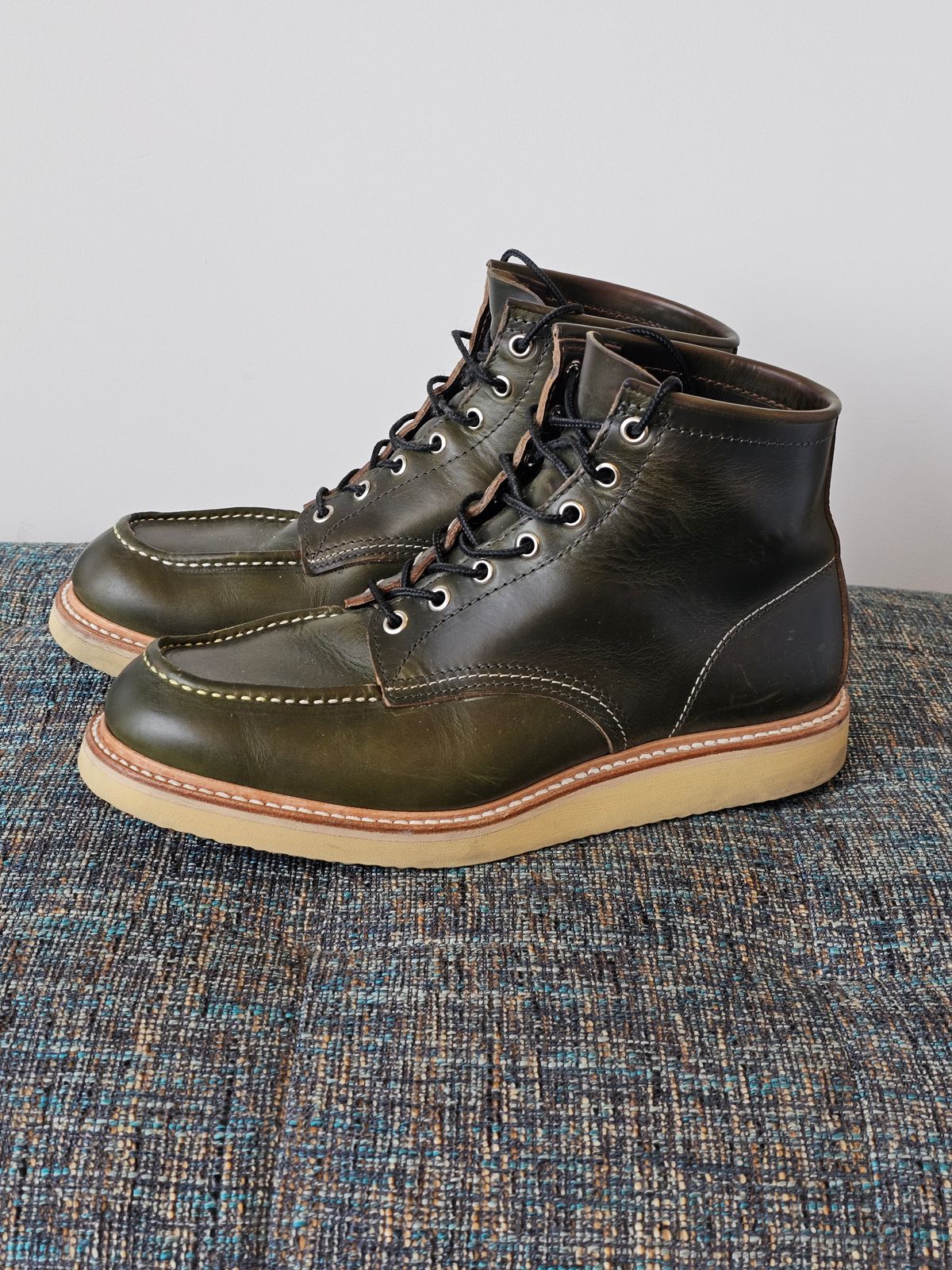 Photo by cgbaird2 on December 4, 2023 of the Jamvaida Japanese Moc Toe in Horween Olive Chromexcel.