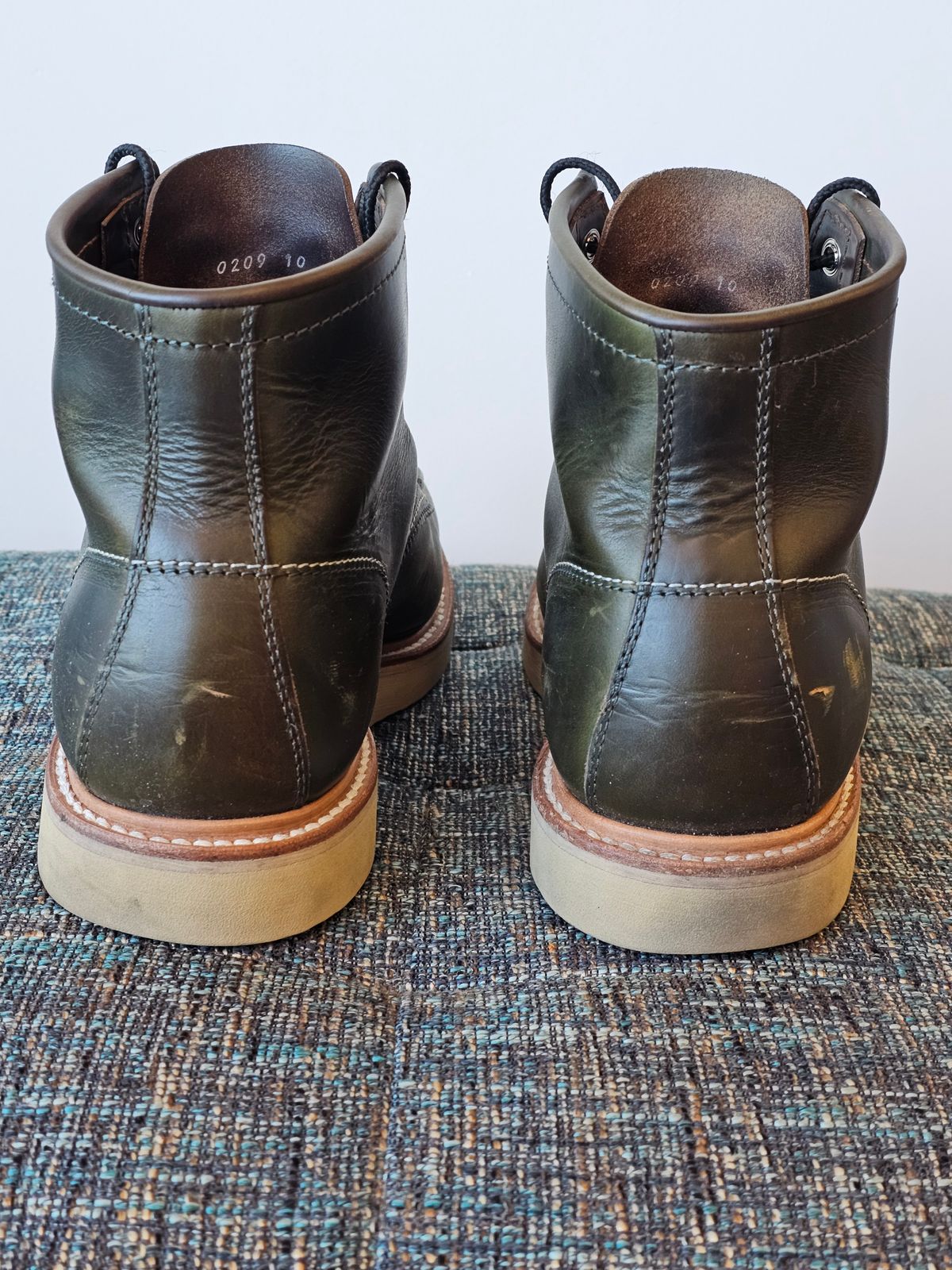 Photo by cgbaird2 on January 1, 2024 of the Jamvaida Japanese Moc Toe in Horween Olive Chromexcel.