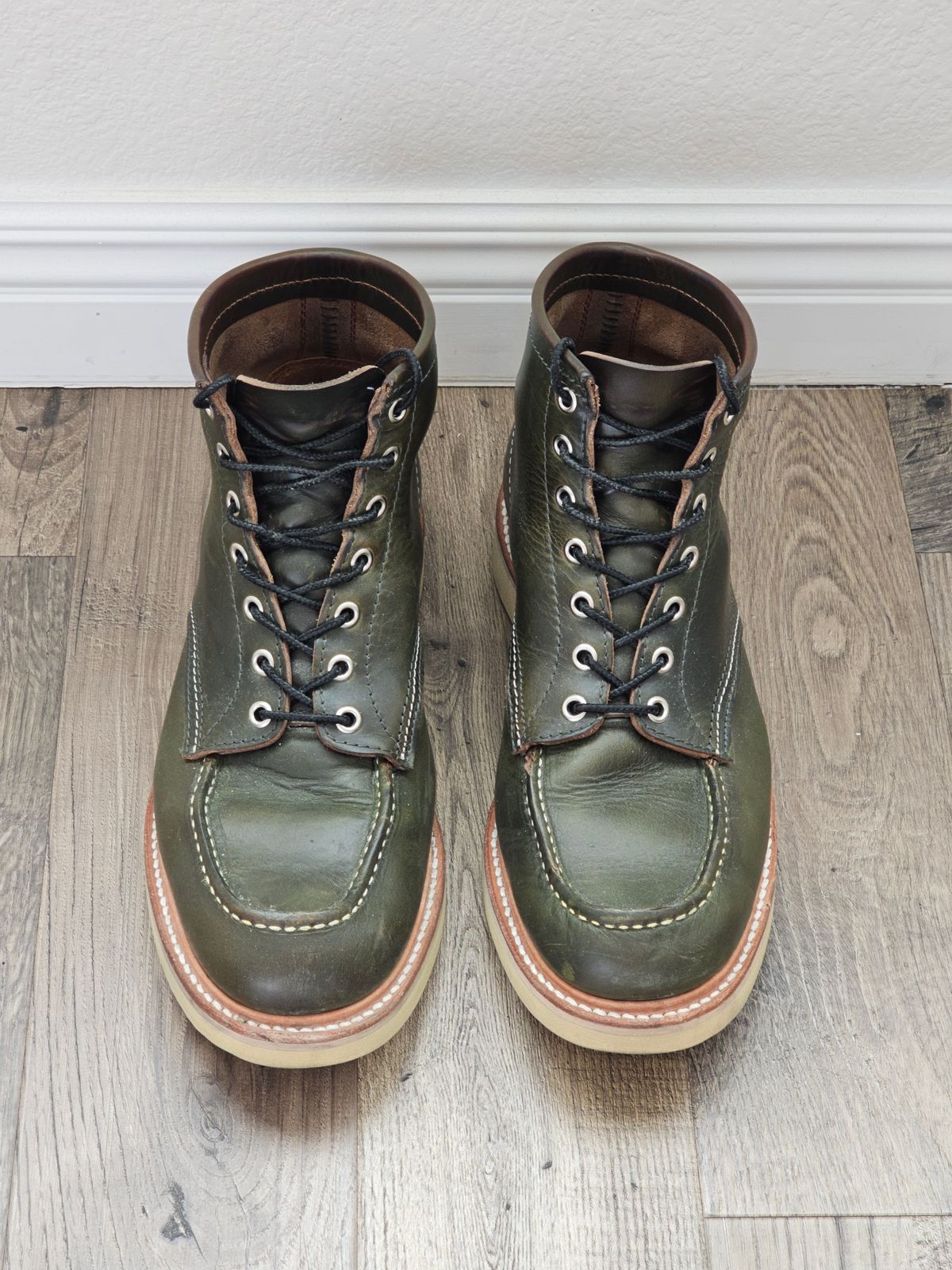 Photo by cgbaird2 on February 3, 2024 of the Jamvaida Japanese Moc Toe in Horween Olive Chromexcel.