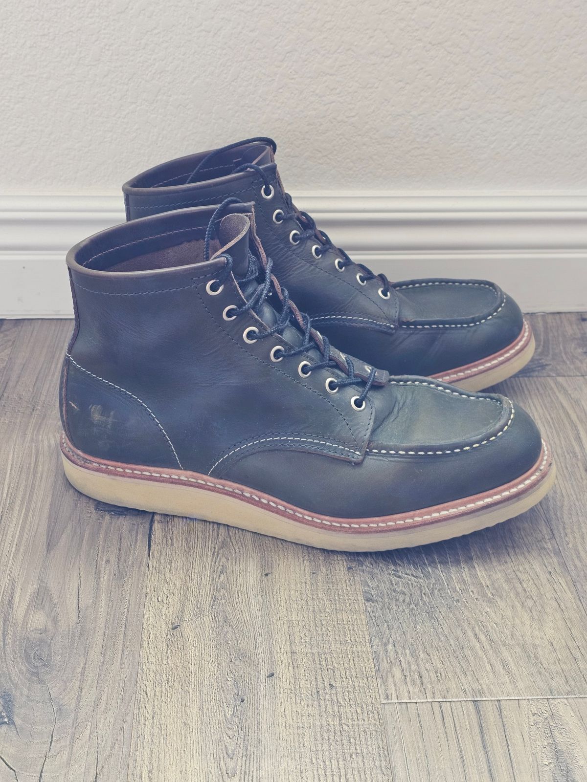 Photo by cgbaird2 on February 3, 2024 of the Jamvaida Japanese Moc Toe in Horween Olive Chromexcel.