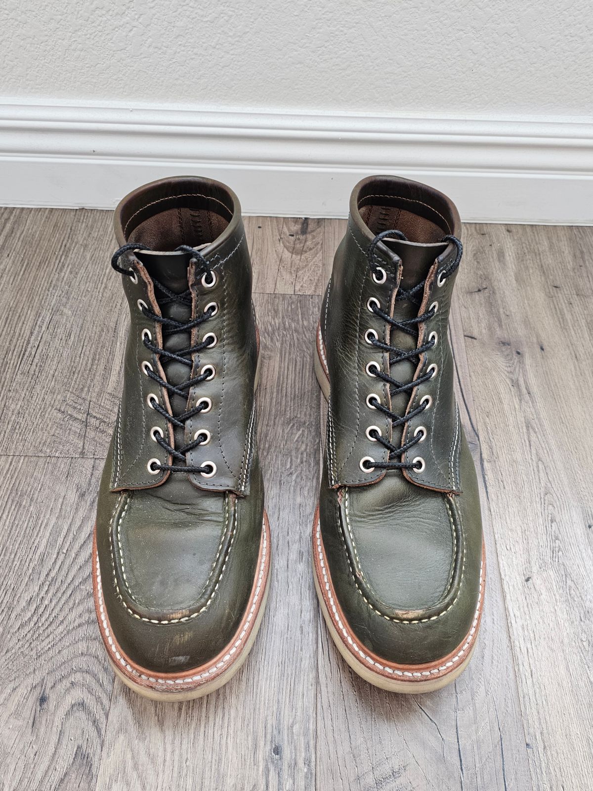 Photo by cgbaird2 on March 2, 2024 of the Jamvaida Japanese Moc Toe in Horween Olive Chromexcel.