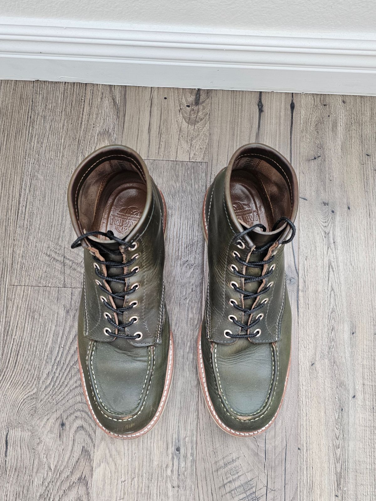 Photo by cgbaird2 on March 2, 2024 of the Jamvaida Japanese Moc Toe in Horween Olive Chromexcel.