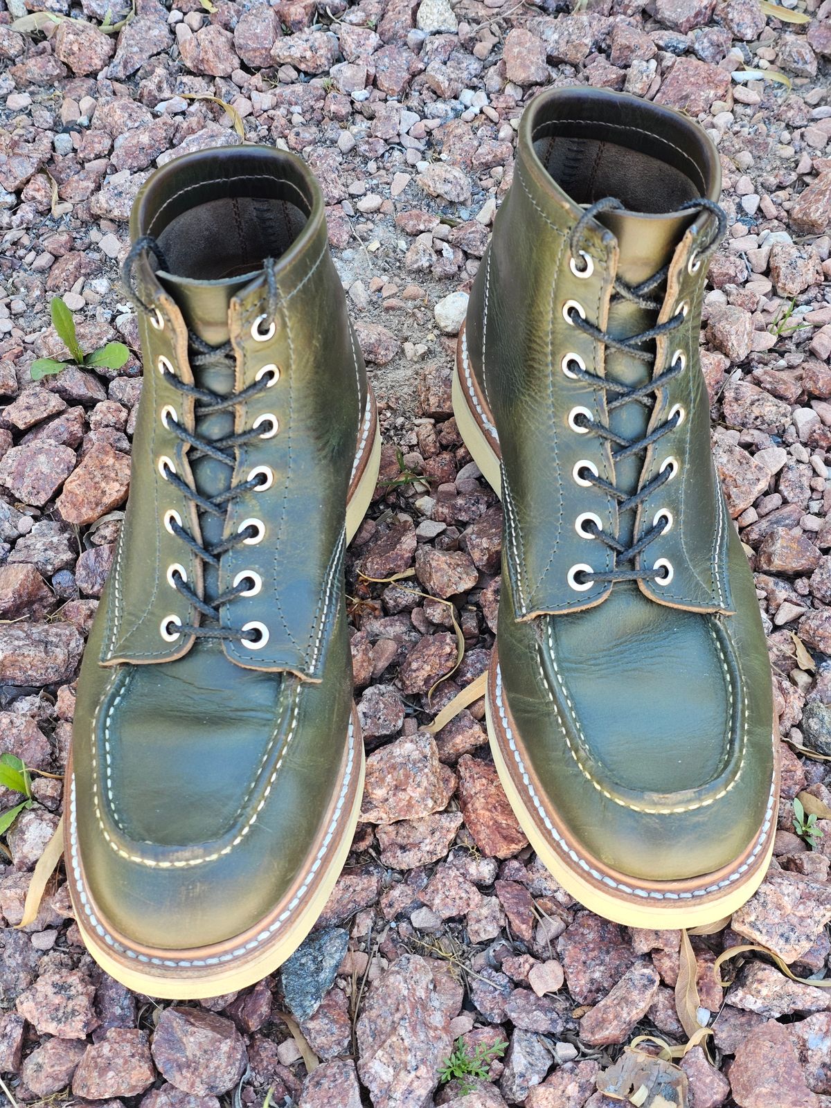 Photo by cgbaird2 on April 3, 2024 of the Jamvaida Japanese Moc Toe in Horween Olive Chromexcel.