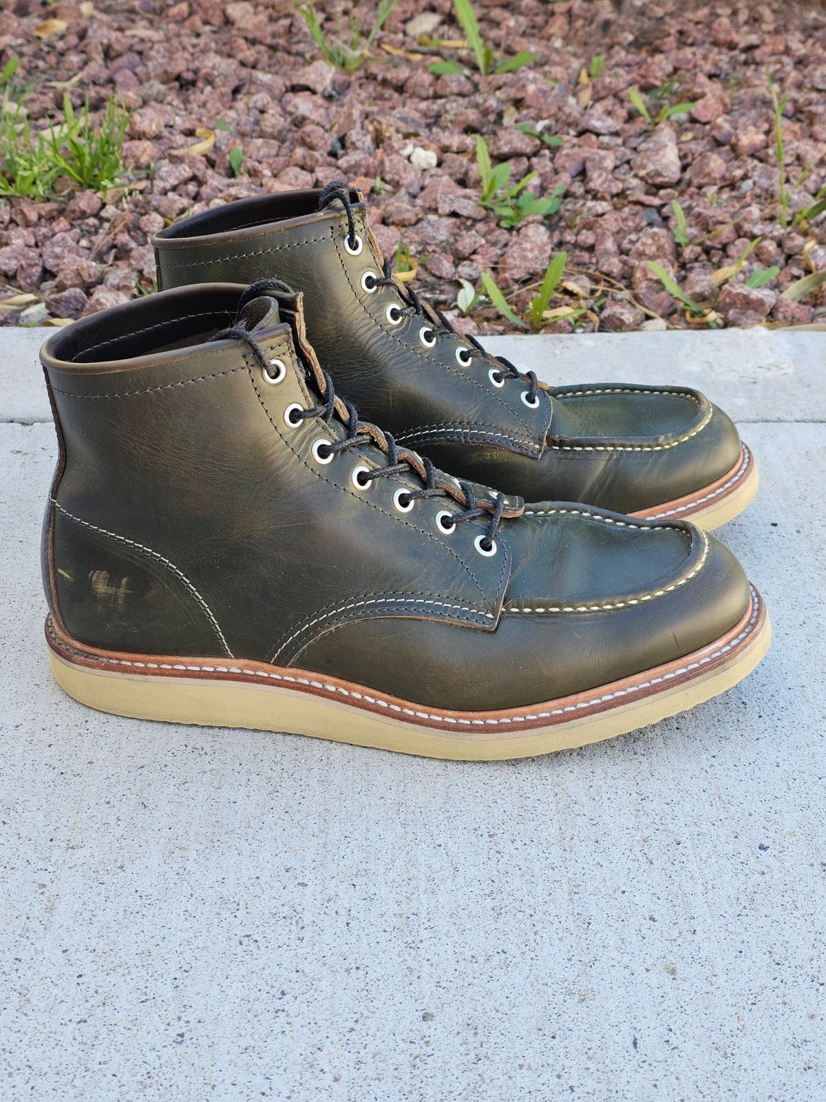 Photo by cgbaird2 on April 3, 2024 of the Jamvaida Japanese Moc Toe in Horween Olive Chromexcel.