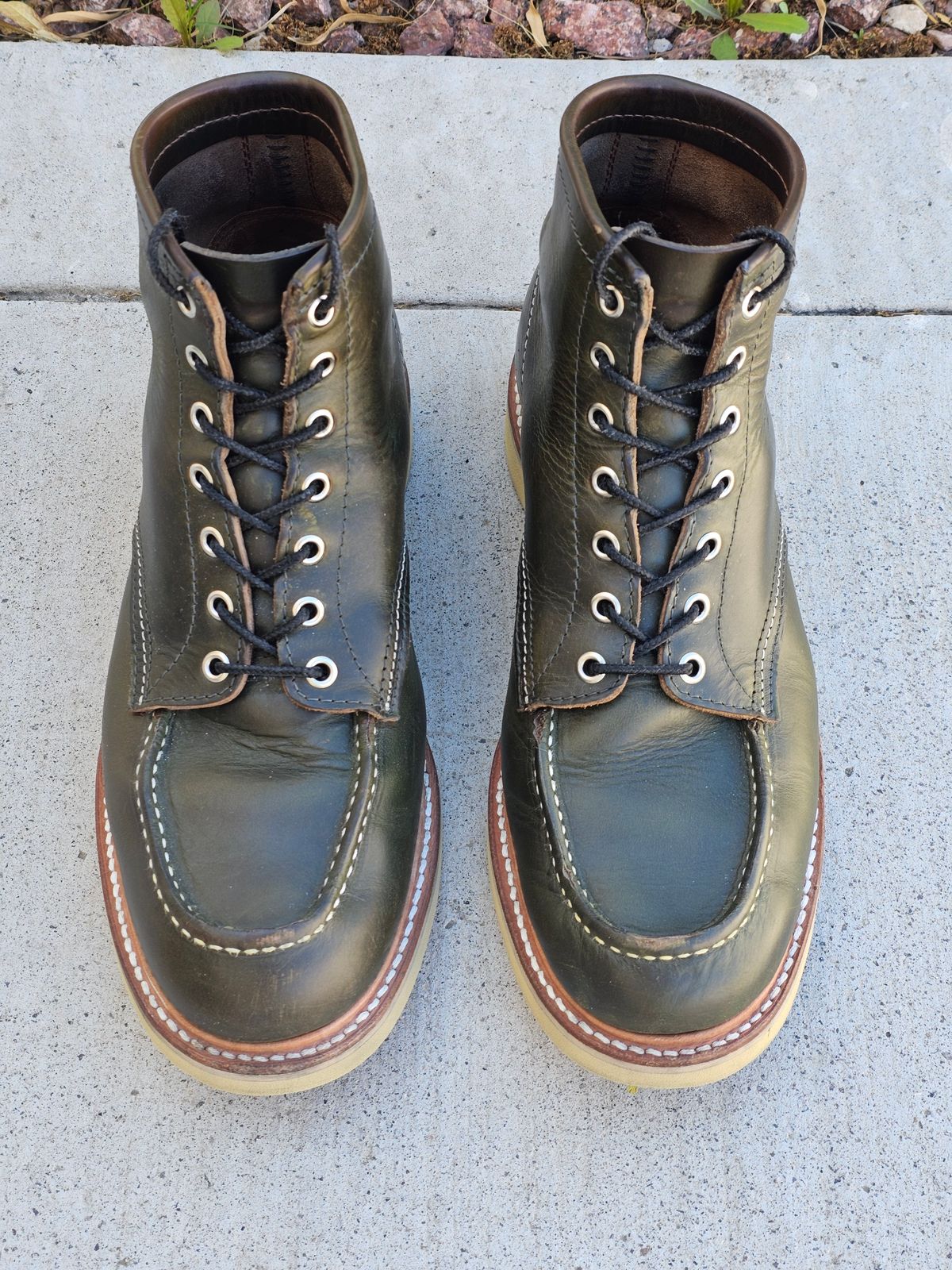 Photo by cgbaird2 on April 3, 2024 of the Jamvaida Japanese Moc Toe in Horween Olive Chromexcel.