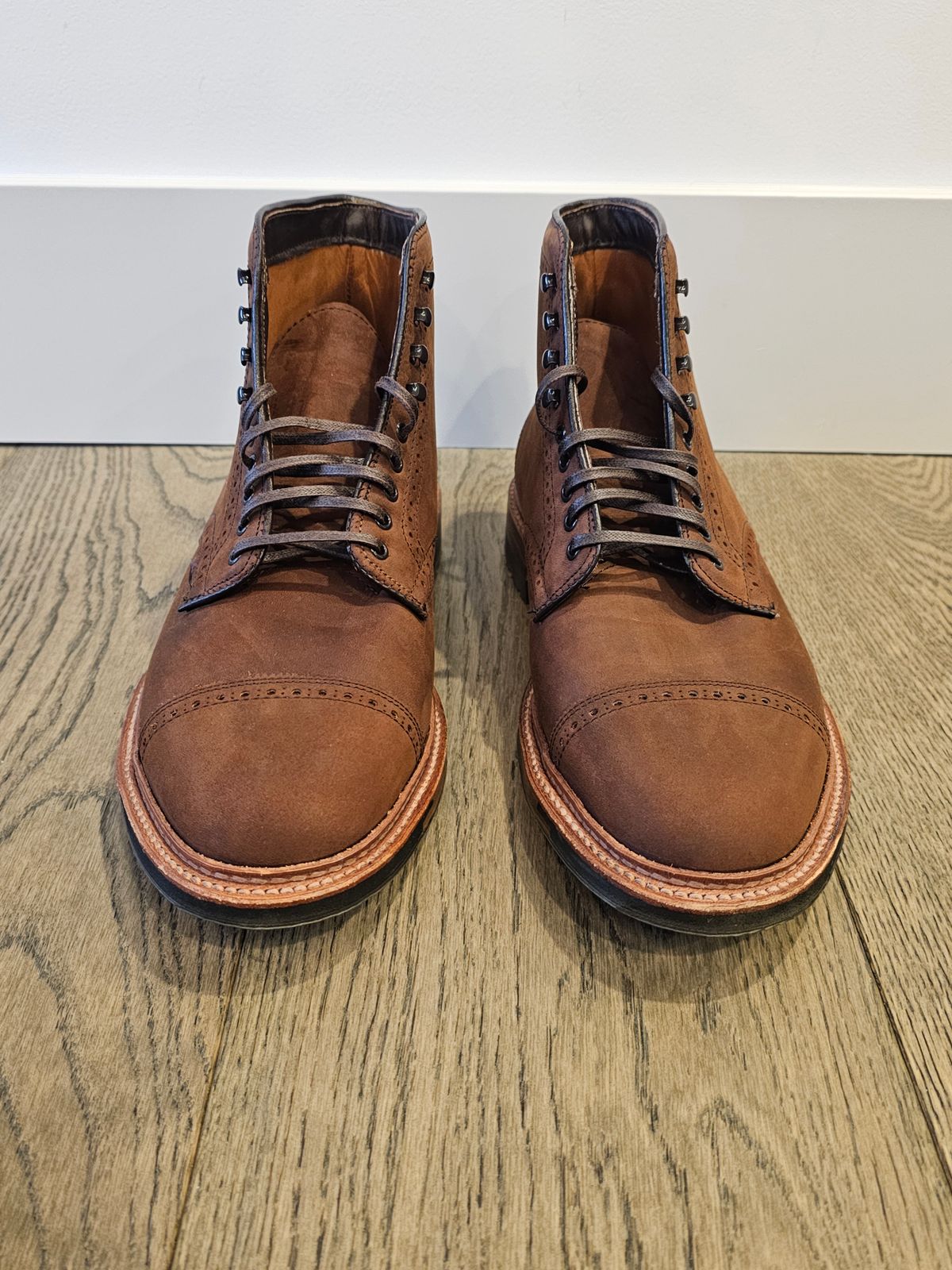 Photo by cgbaird2 on November 4, 2024 of the Alden Straight Tip Boot in Horween Tobacco Smooth Chamois.
