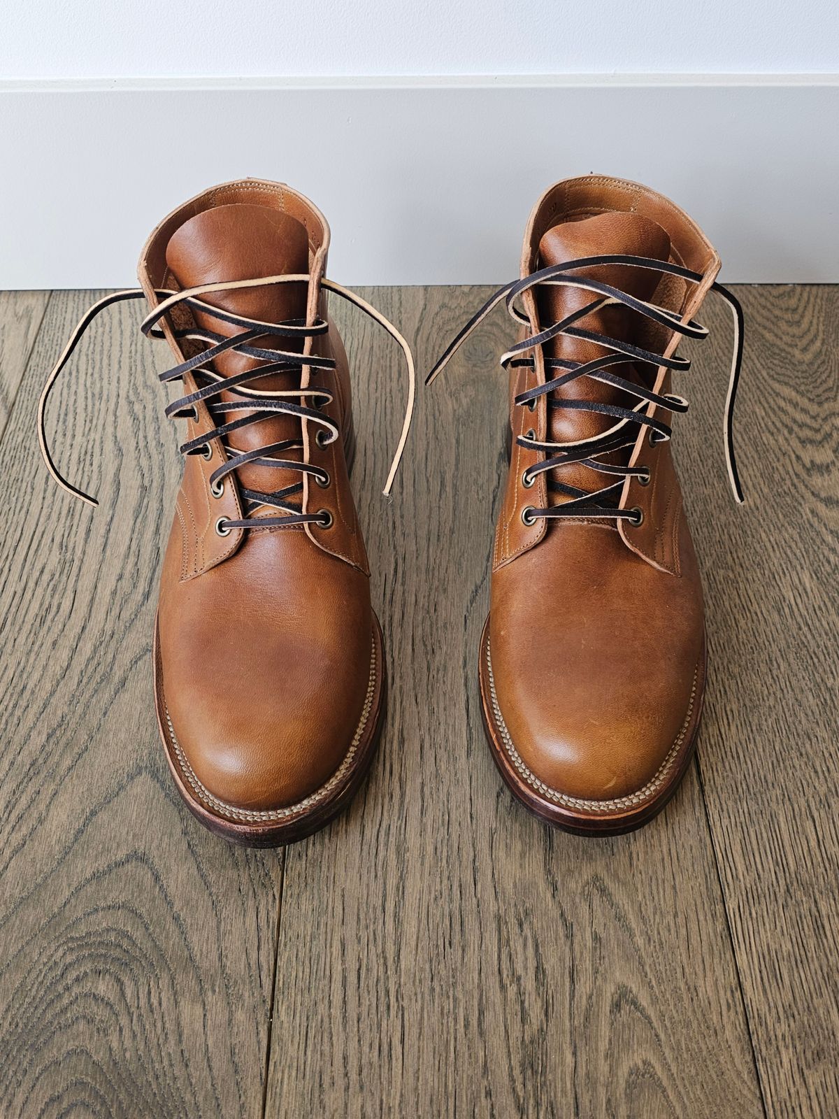 Photo by cgbaird2 on May 10, 2024 of the Viberg Service Boot in Shinki Camel Latigo Horsehide.