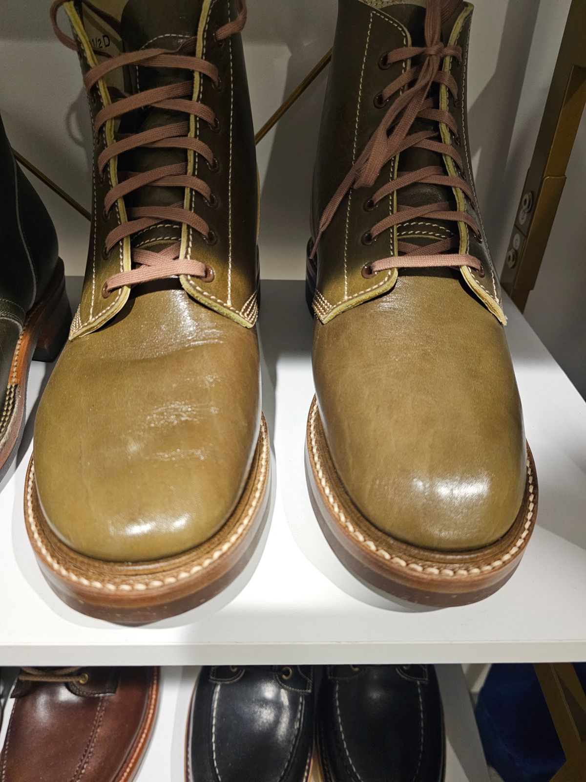 Photo by cgbaird2 on September 16, 2024 of the John Lofgren M-43 Service Shoes in Shinki Olive Shrunken Horsebutt.