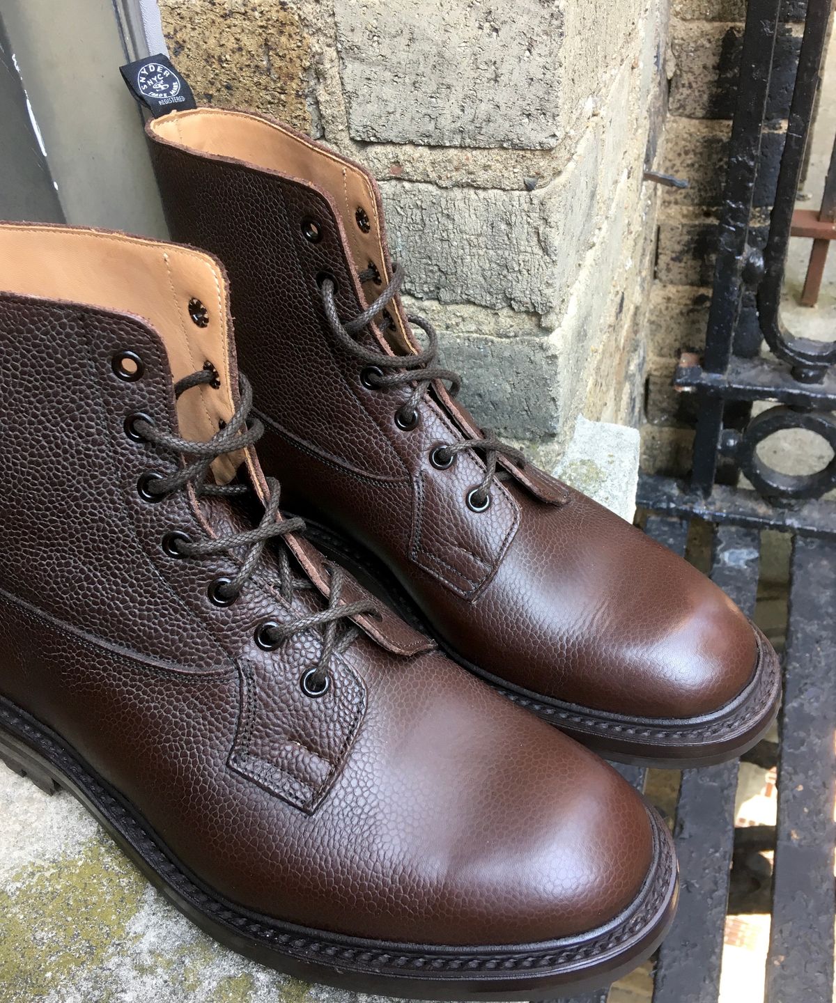 Photo by doublekicks on September 20, 2022 of the Tricker's Burford Plain Derby Boot in Dark Brown Olivia Scotch Grain.