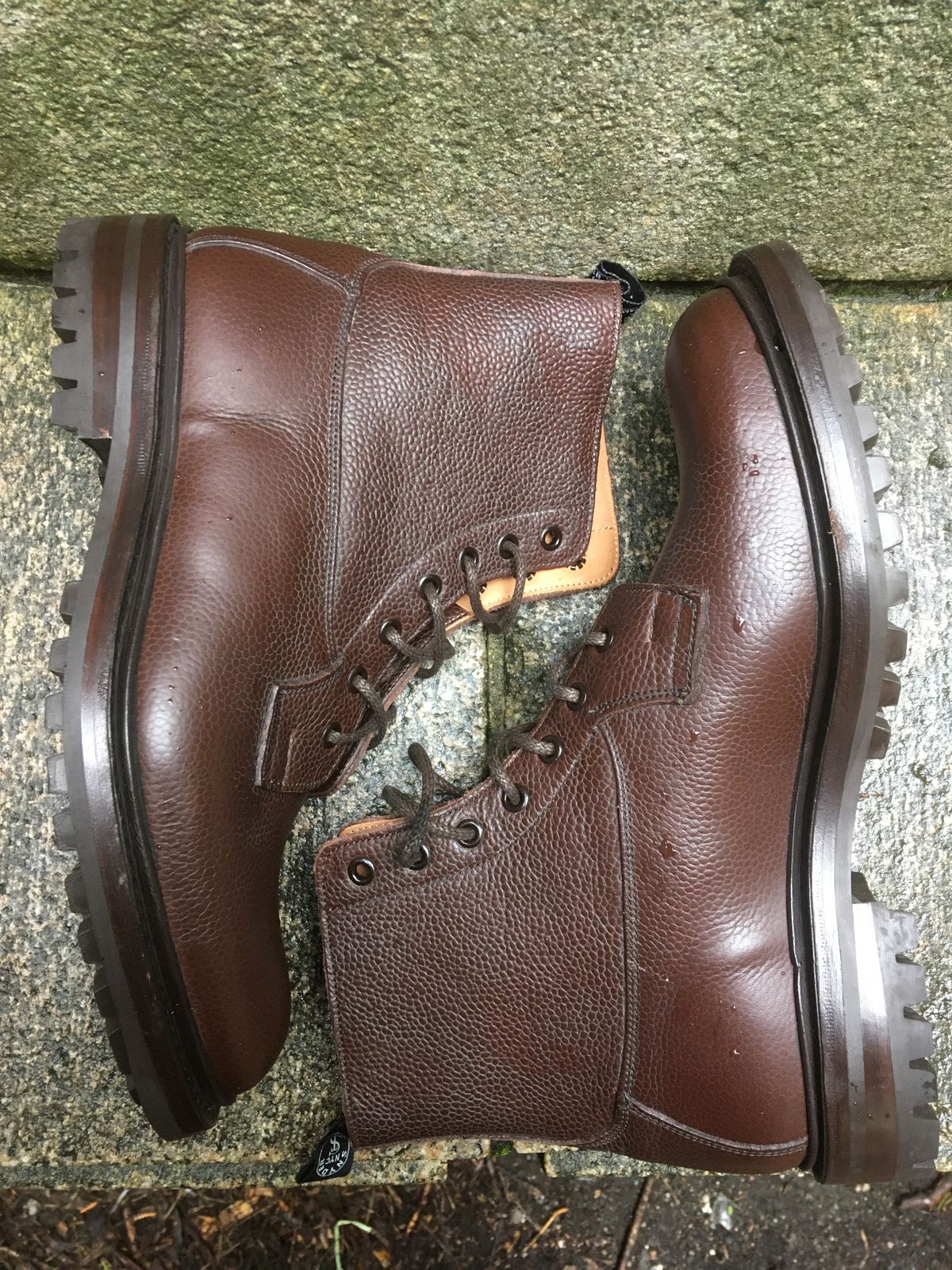 Photo by doublekicks on October 3, 2022 of the Tricker's Burford Plain Derby Boot in Dark Brown Olivia Scotch Grain.
