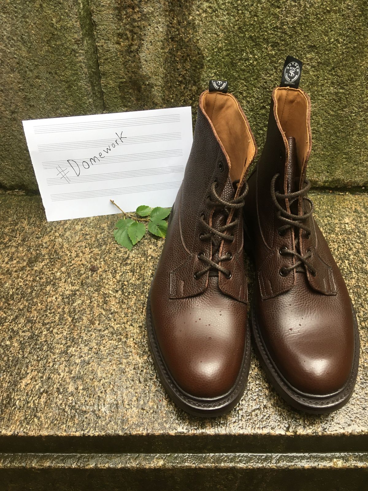 Photo by doublekicks on October 3, 2022 of the Tricker's Burford Plain Derby Boot in Dark Brown Olivia Scotch Grain.