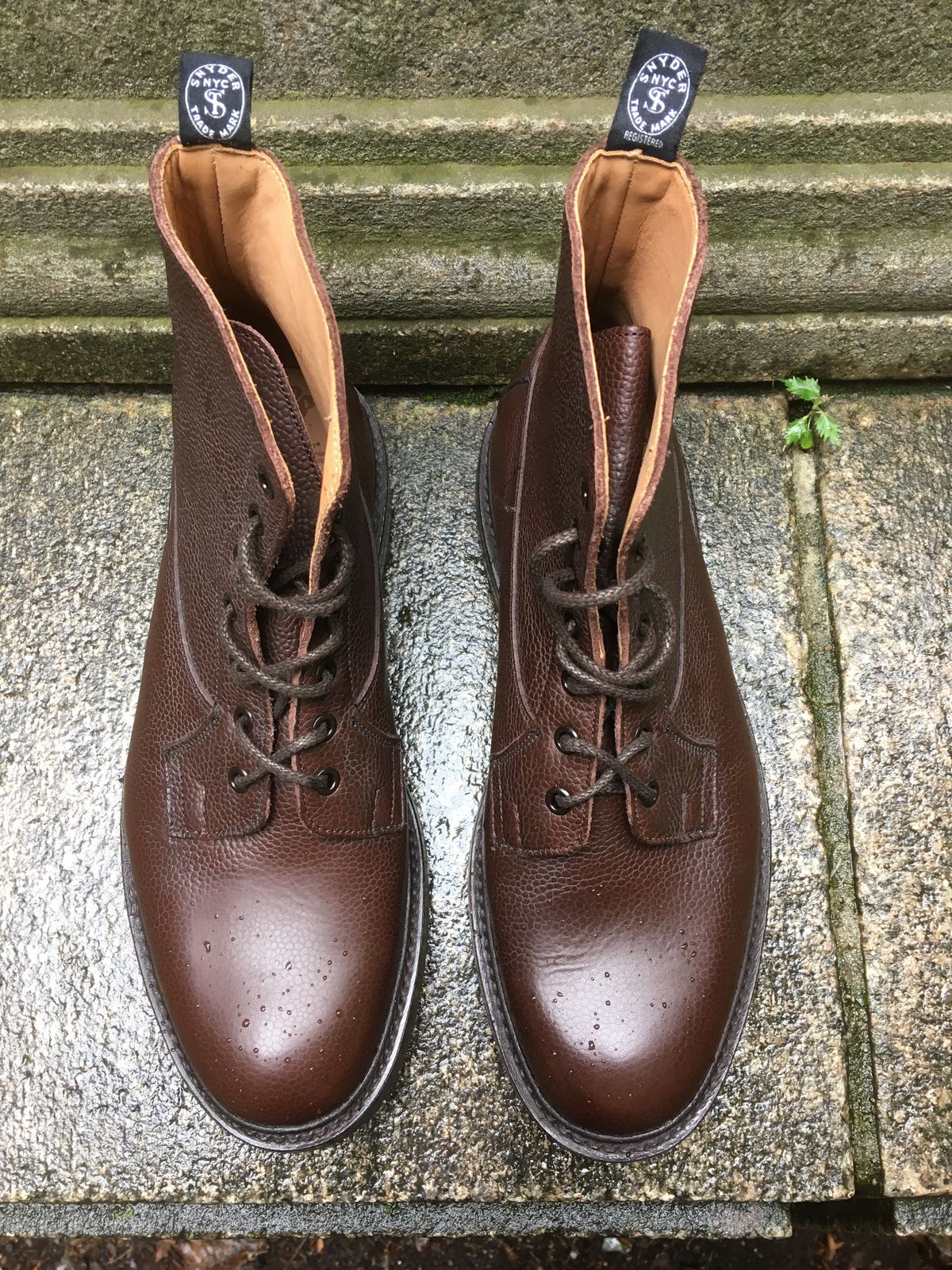 Photo by doublekicks on October 3, 2022 of the Tricker's Burford Plain Derby Boot in Dark Brown Olivia Scotch Grain.