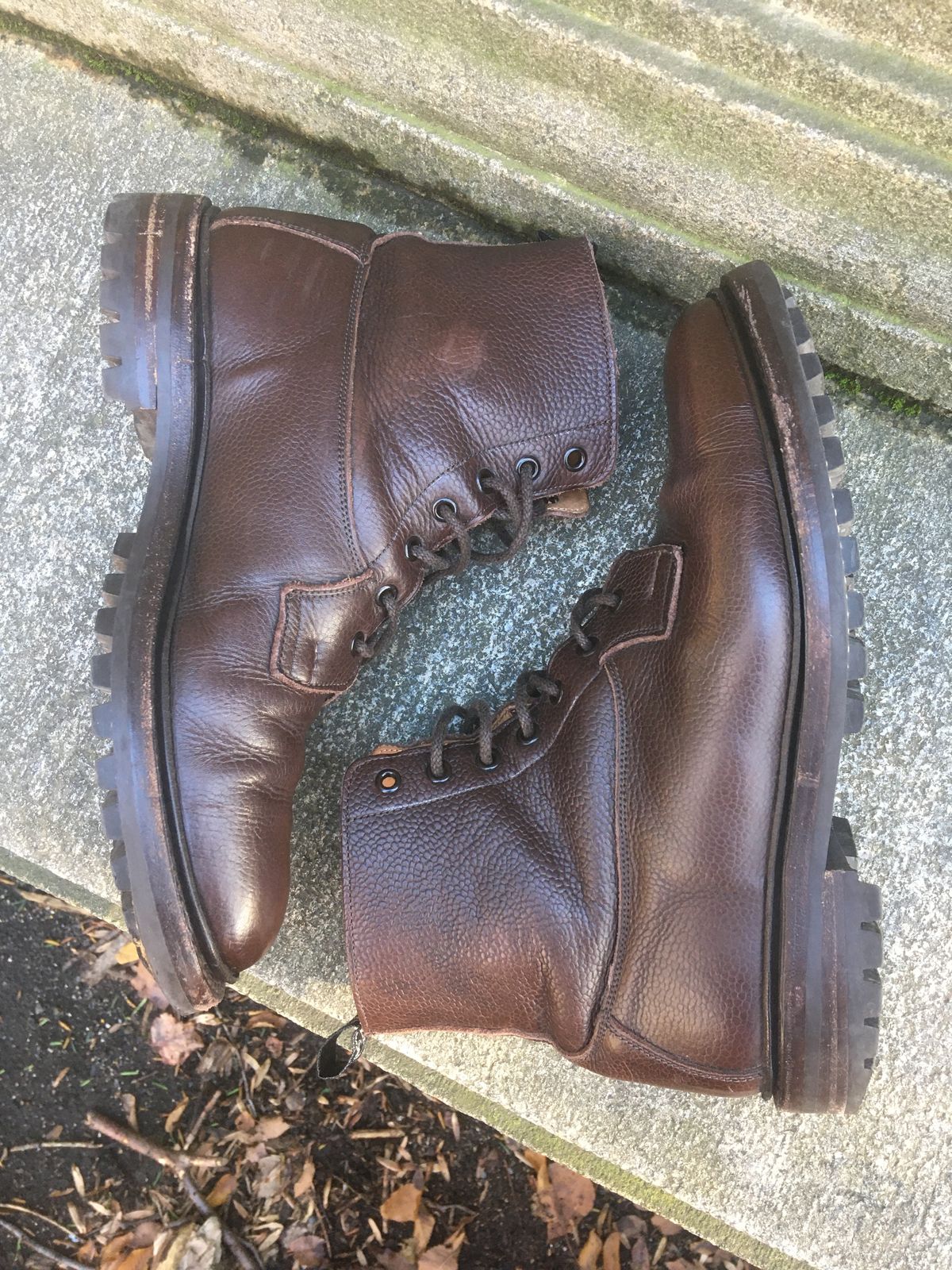 Photo by doublekicks on January 1, 2023 of the Tricker's Burford Plain Derby Boot in Dark Brown Olivia Scotch Grain.