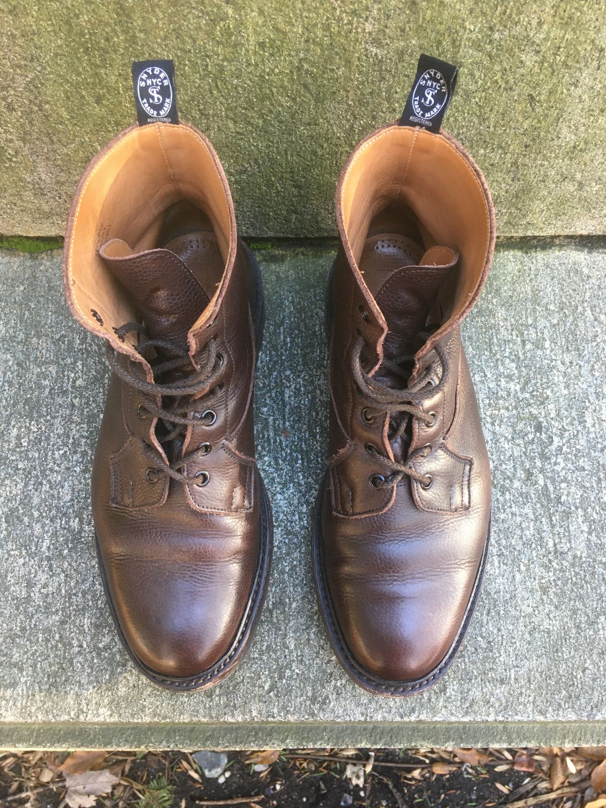 Photo by doublekicks on January 1, 2023 of the Tricker's Burford Plain Derby Boot in Dark Brown Olivia Scotch Grain.