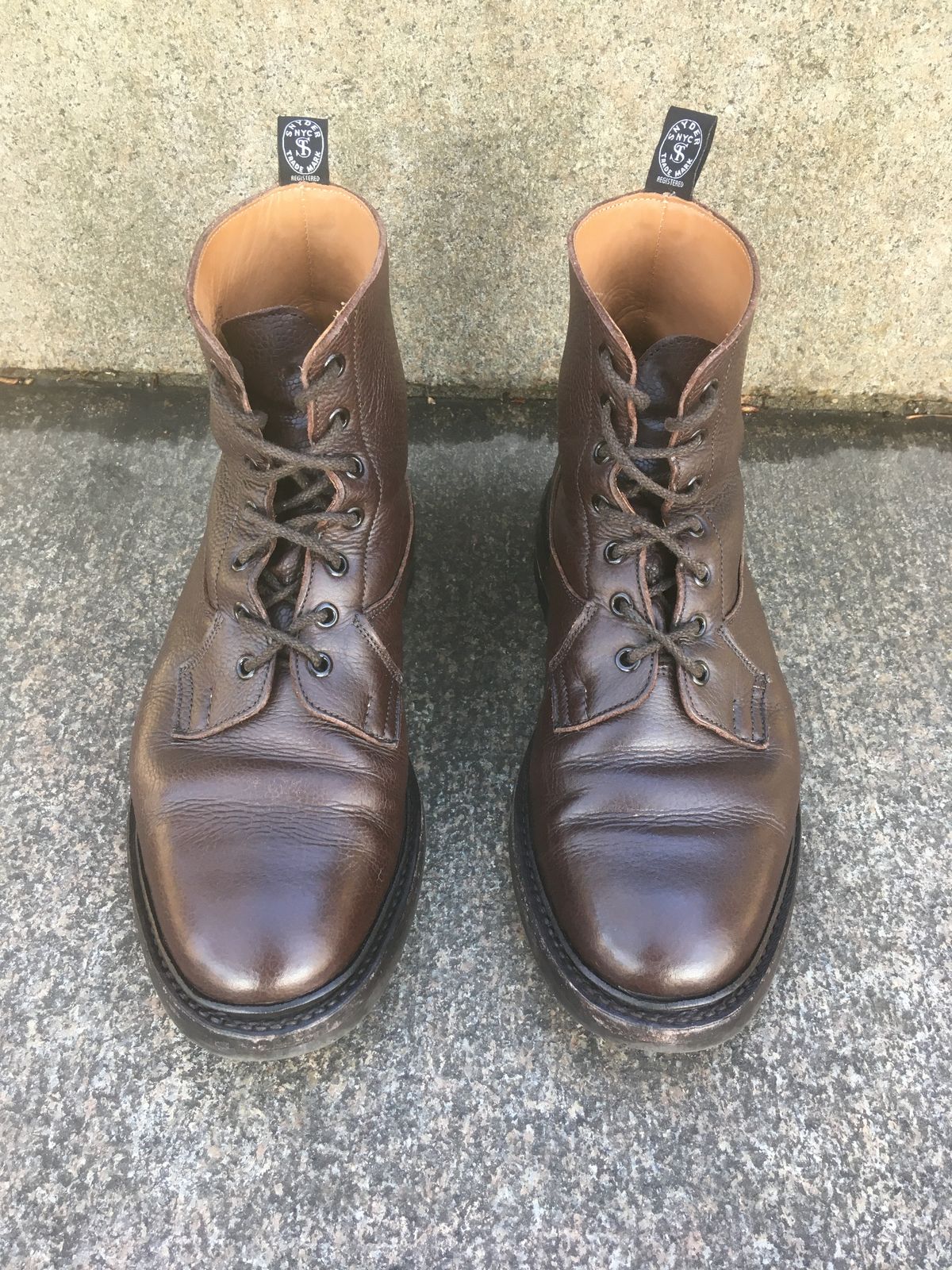 Photo by doublekicks on February 4, 2023 of the Tricker's Burford Plain Derby Boot in Dark Brown Olivia Scotch Grain.