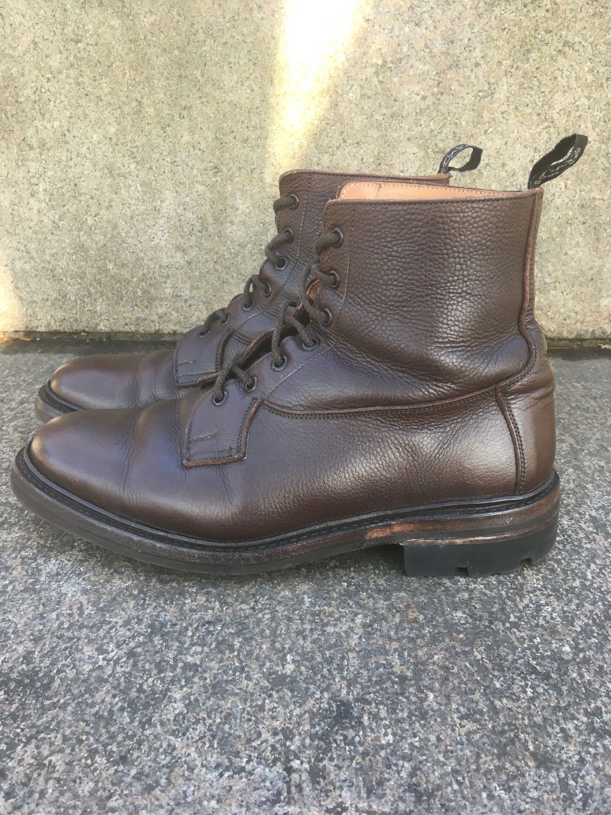 Photo by doublekicks on February 4, 2023 of the Tricker's Burford Plain Derby Boot in Dark Brown Olivia Scotch Grain.