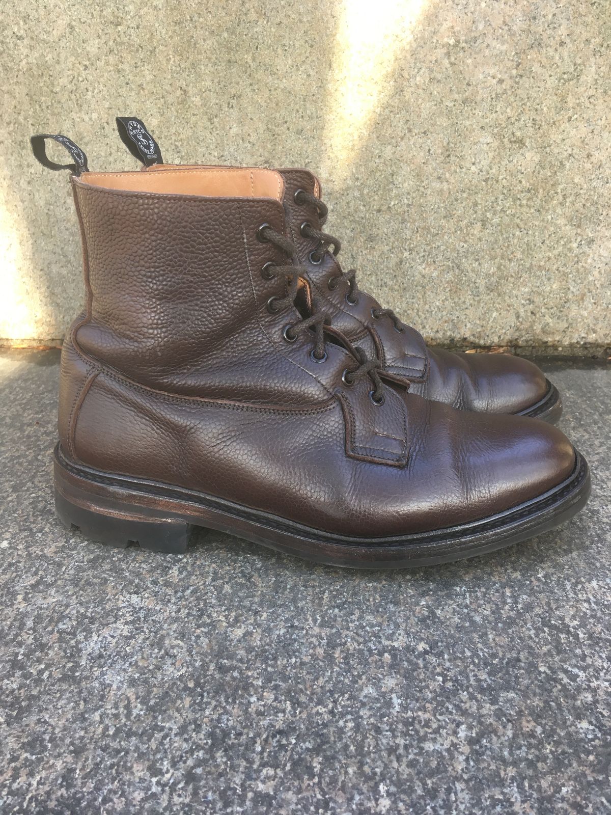 Photo by doublekicks on February 4, 2023 of the Tricker's Burford Plain Derby Boot in Dark Brown Olivia Scotch Grain.