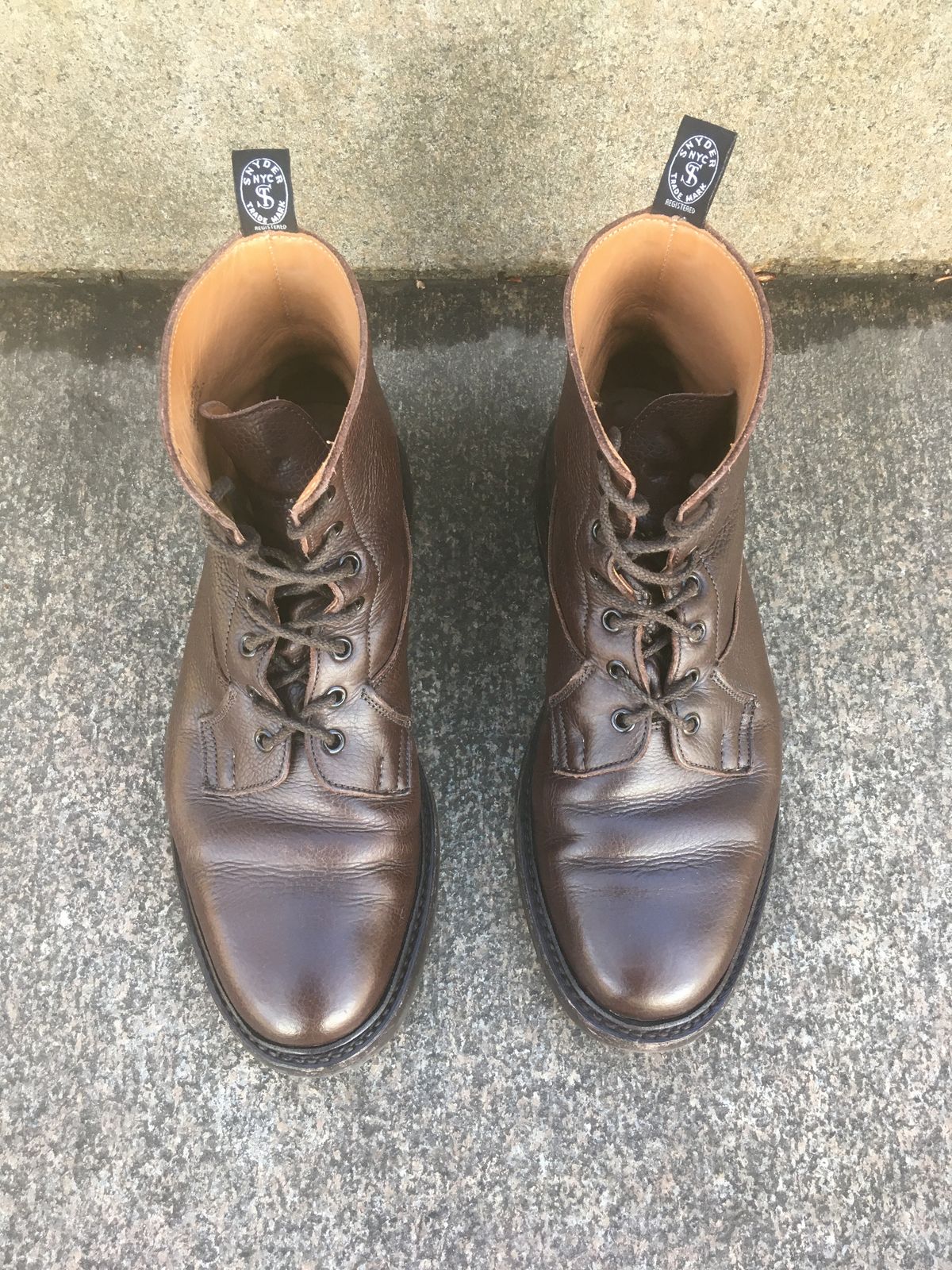 Photo by doublekicks on February 4, 2023 of the Tricker's Burford Plain Derby Boot in Dark Brown Olivia Scotch Grain.