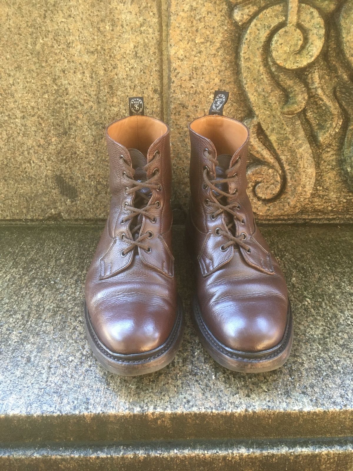 Photo by doublekicks on April 2, 2023 of the Tricker's Burford Plain Derby Boot in Dark Brown Olivia Scotch Grain.