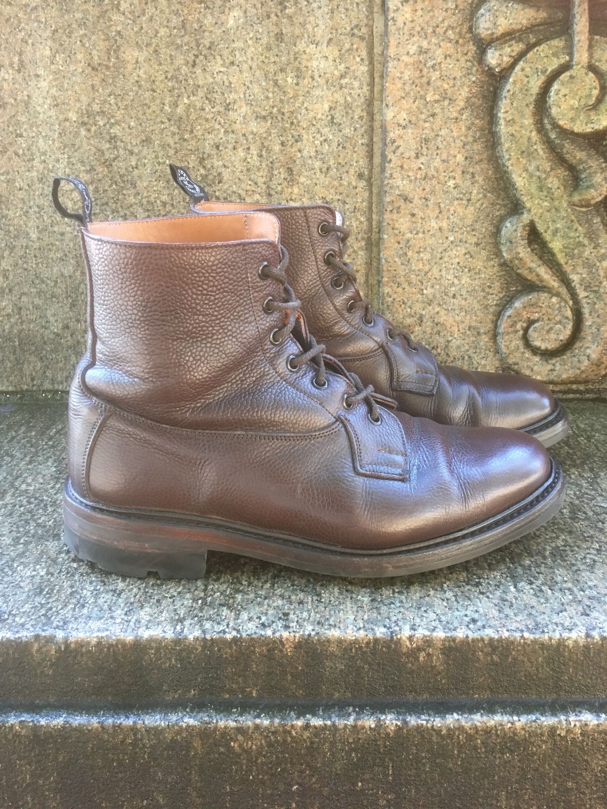 Photo by doublekicks on April 2, 2023 of the Tricker's Burford Plain Derby Boot in Dark Brown Olivia Scotch Grain.