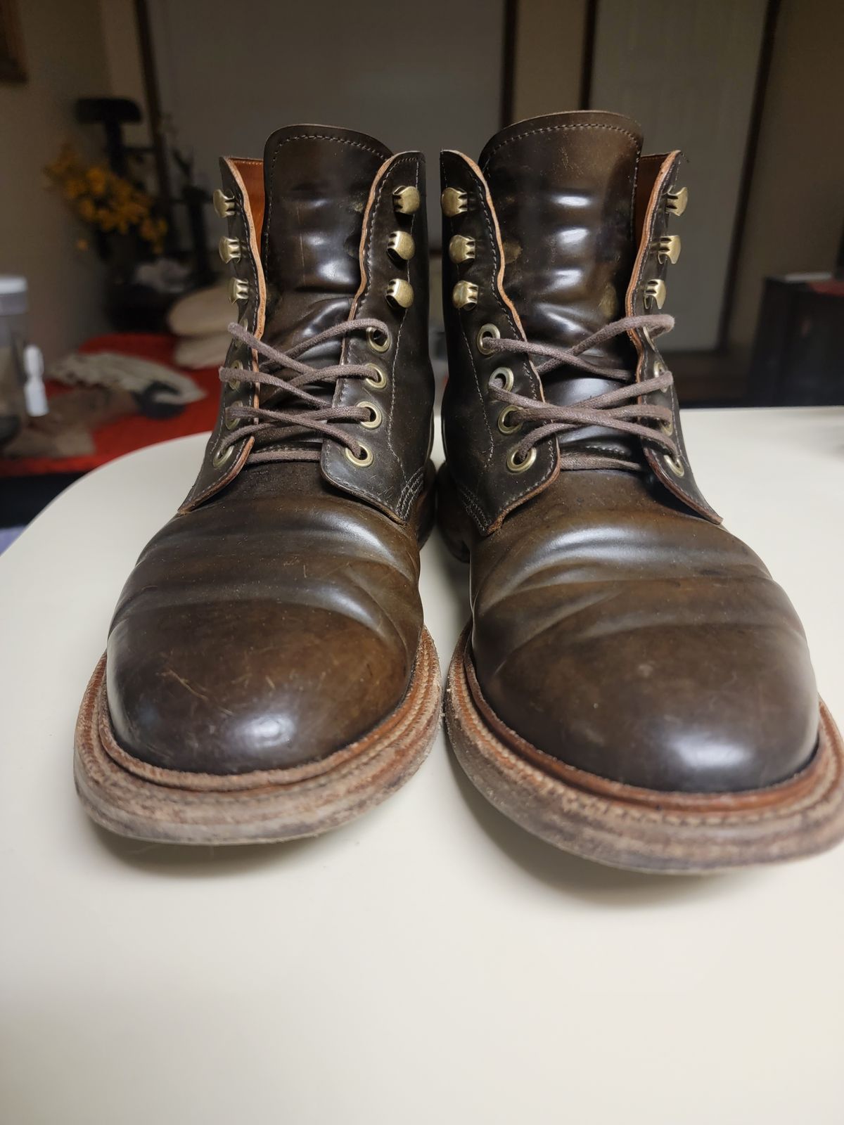 Photo by luisRuiz1125 on March 6, 2023 of the Grant Stone Diesel Boot in Horween Maduro Shell Cordovan.